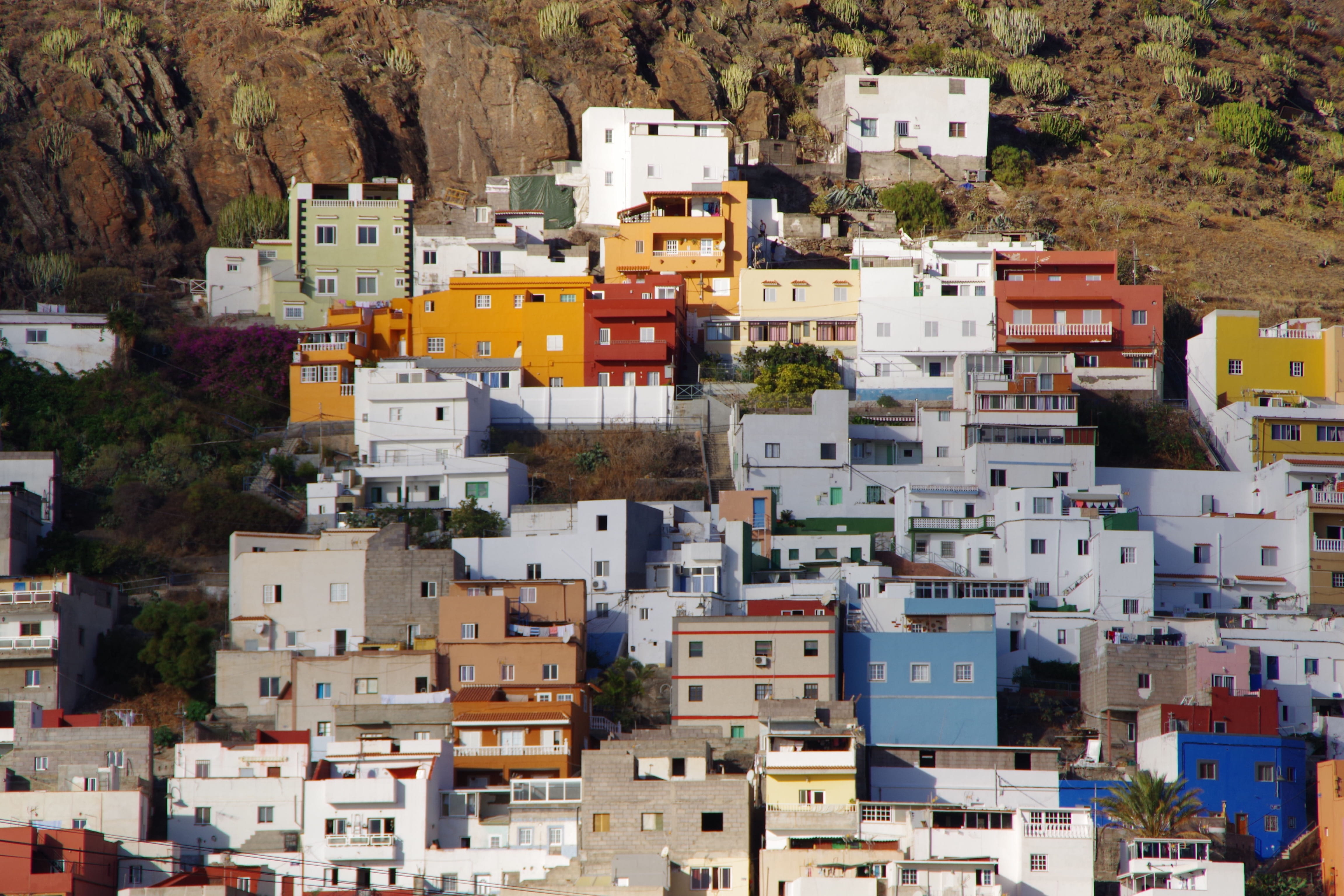 tree, spain, abundance, house, nature, mountainside, community, view, multi colored, island, town, outdoors, residential district, landscape, 4K, built structure, HD Wallpaper