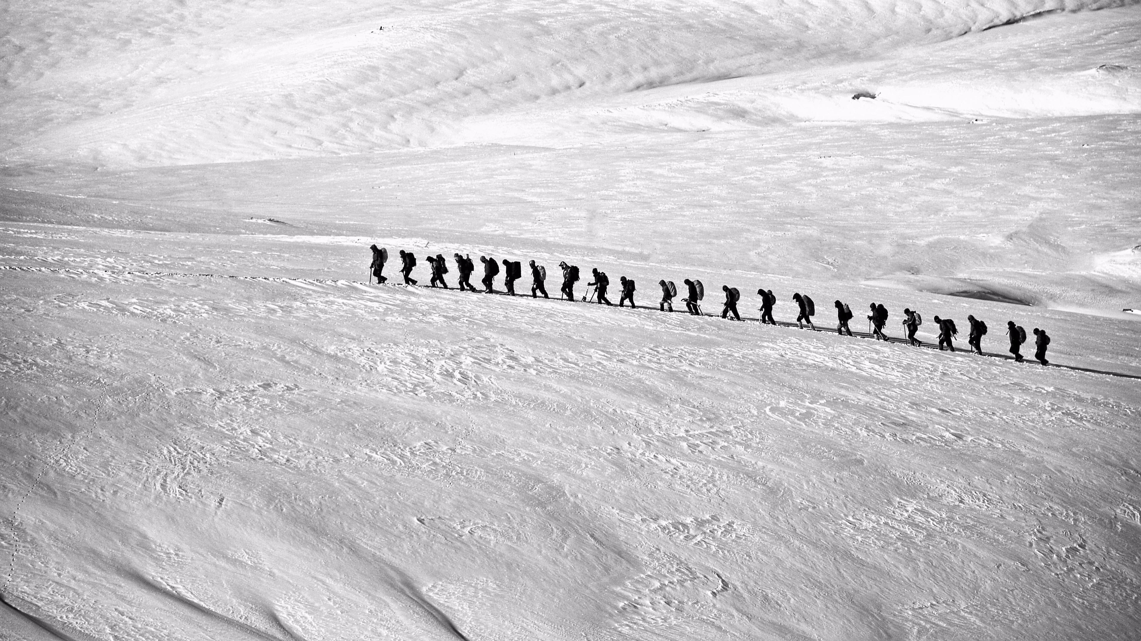 no people, group, sign, high angle view, line, climb, landscape, beauty in nature, cold temperature, winter, black and white, western script, tranquil scene, HD Wallpaper
