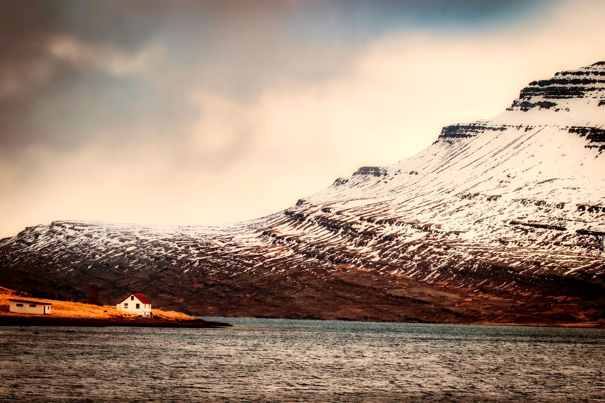sea, mountains, nautical vessel, winter, cold temperature, beach, transportation, scenics - nature, water, mountainside, nature, remote, sky, snow, cloud - sky, HD Wallpaper