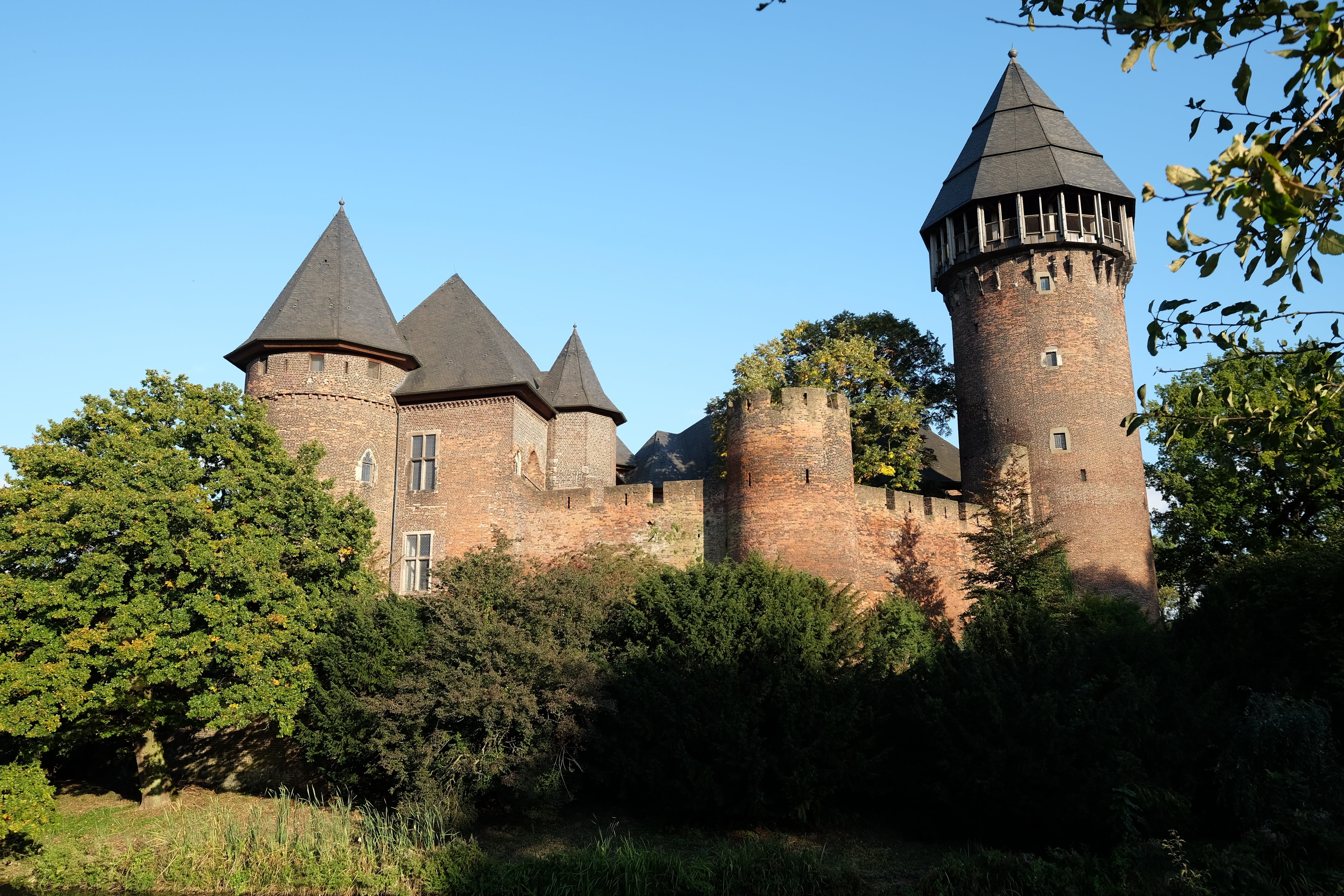 spire, krefeld, plant, history, clear sky, middle ages, nature, growth, day, germany, 4K, tree, castle, building exterior, architecture, the past, old, HD Wallpaper