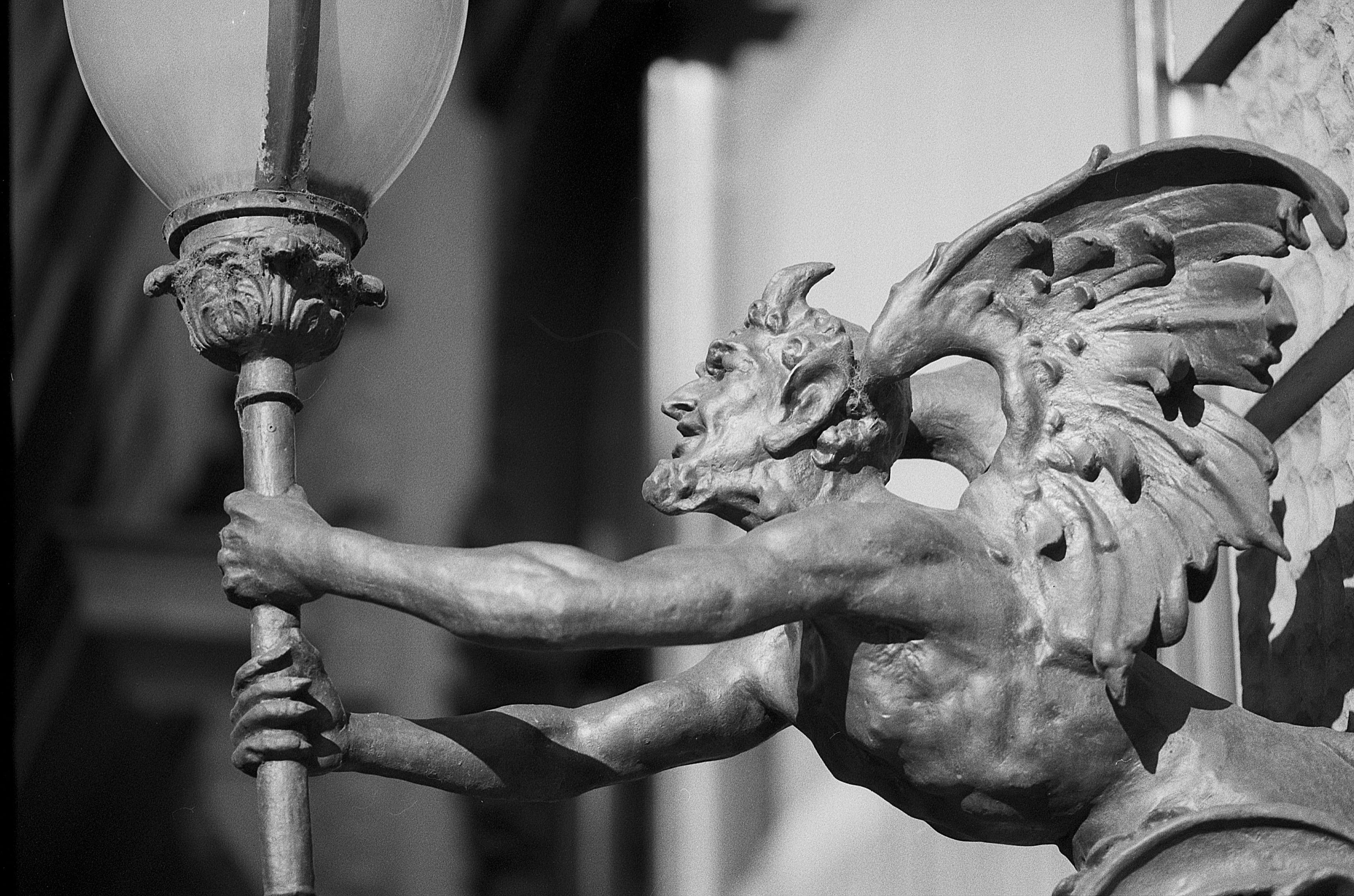 architecture, indoors, torch, creativity, mean, representation, art and craft, statue, vicious, old, 2K, devil, city, sculpture, focus on foreground, no people, HD Wallpaper