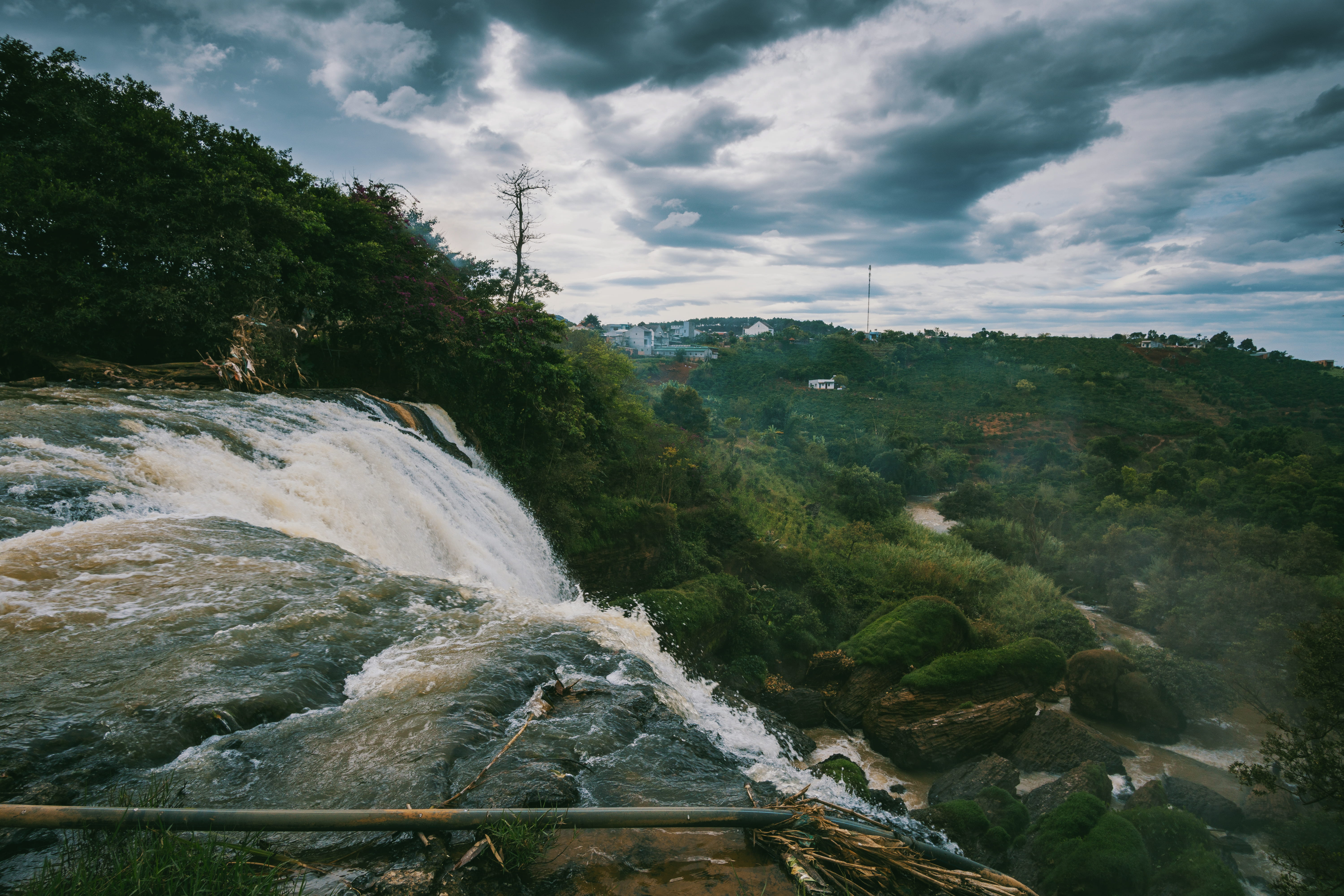 architecture, power in nature, scenic, high, cascade, waterfalls, day, rock, nature, beauty in nature, daylight, wood, beside, summer, travel, rapids, tree, HD Wallpaper
