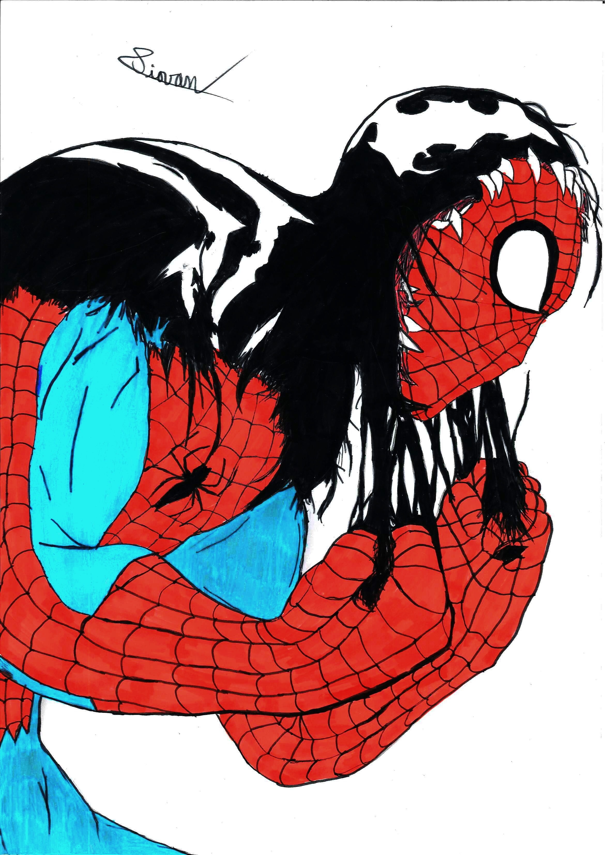 human representation, butterfly - insect, creativity, Venom, indoors, man, animal body part, craft, paint, spider, Spider-Man, bird, fanart, close-up, red, Phone HD Wallpaper