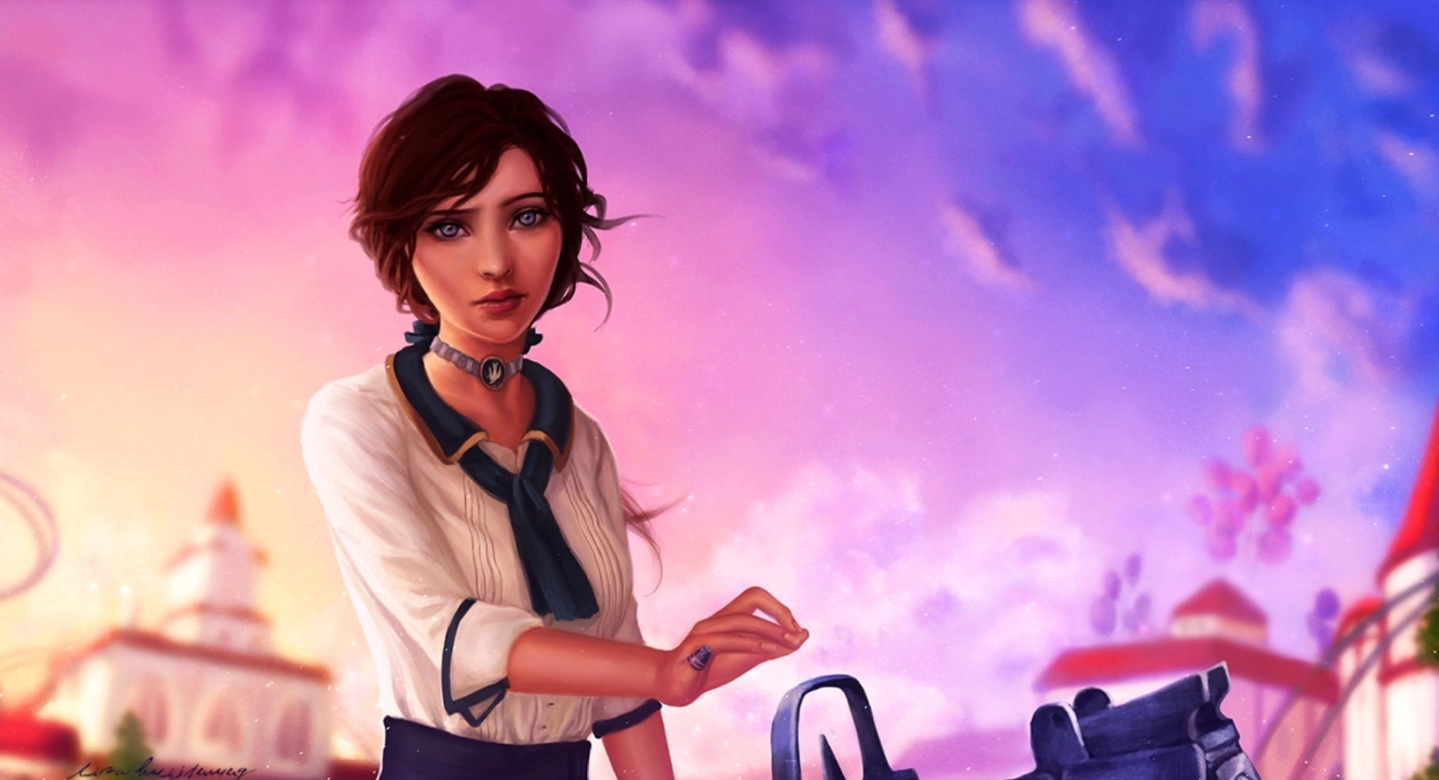 Bioshock Infinite, Bioshok Infiniti, fashion, waist up, technology, fanart, beautiful woman, portrait, one person, outdoors, beauty, young adult, 1080P, HD Wallpaper