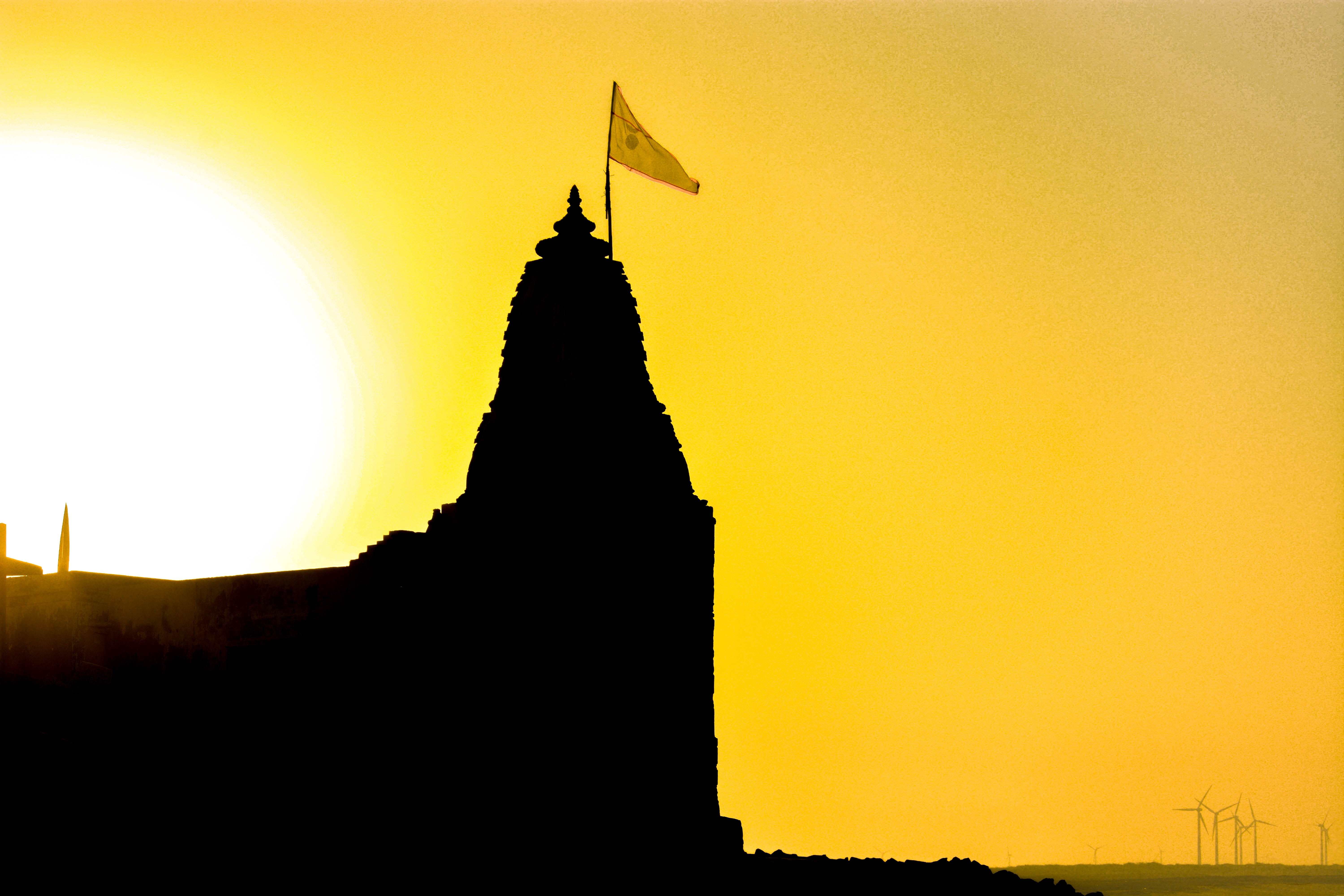 building, travel destinations, india, sun flare, belief, sunset, religion, flying, flag, morning, nature, place of worship, history, built structure, the past, HD Wallpaper