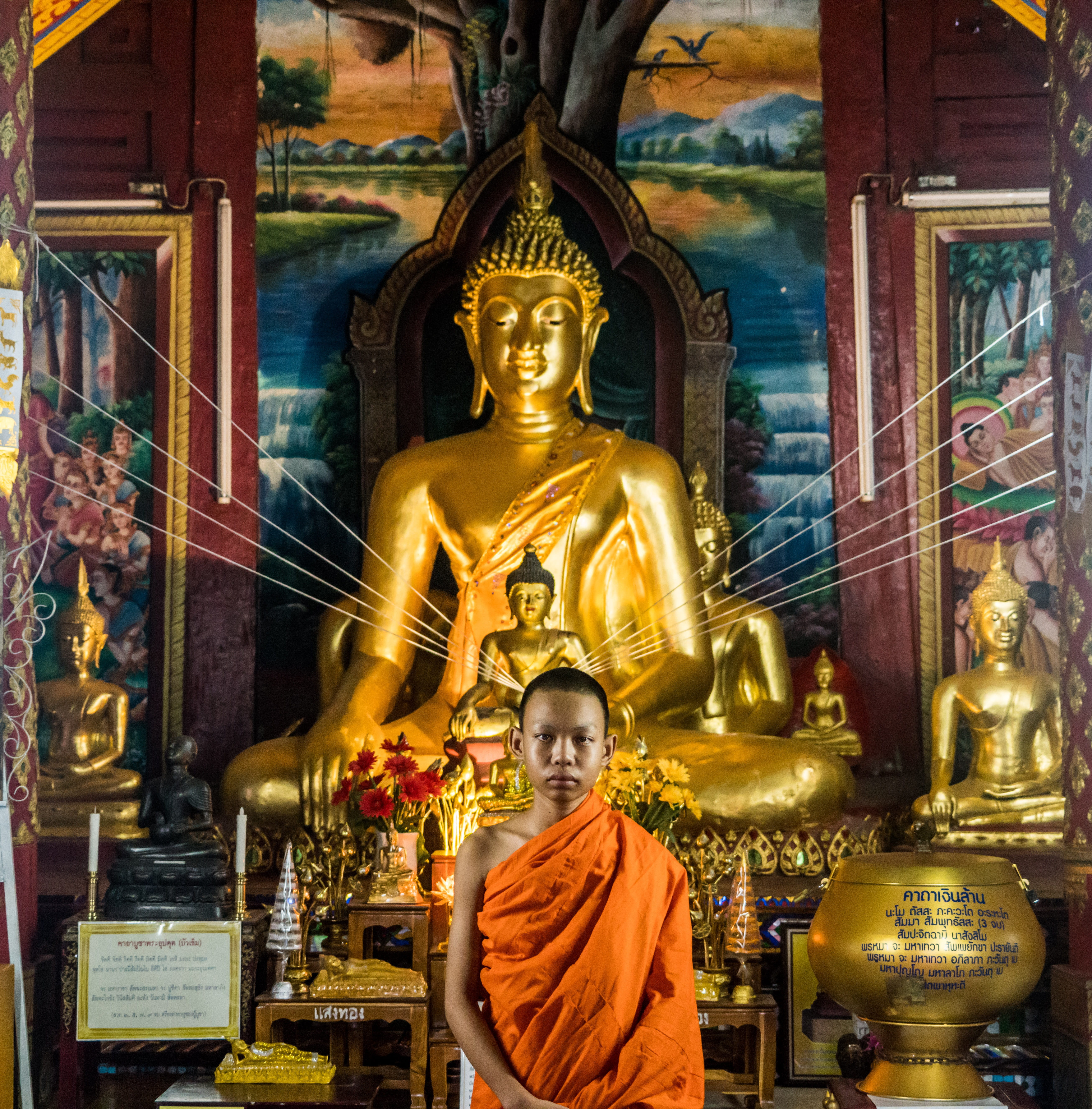 gold colored, architecture, buddhism, representation, religion, creativity, travel, male likeness, place of worship, chiang mai, traditional, spirituality, Phone HD Wallpaper