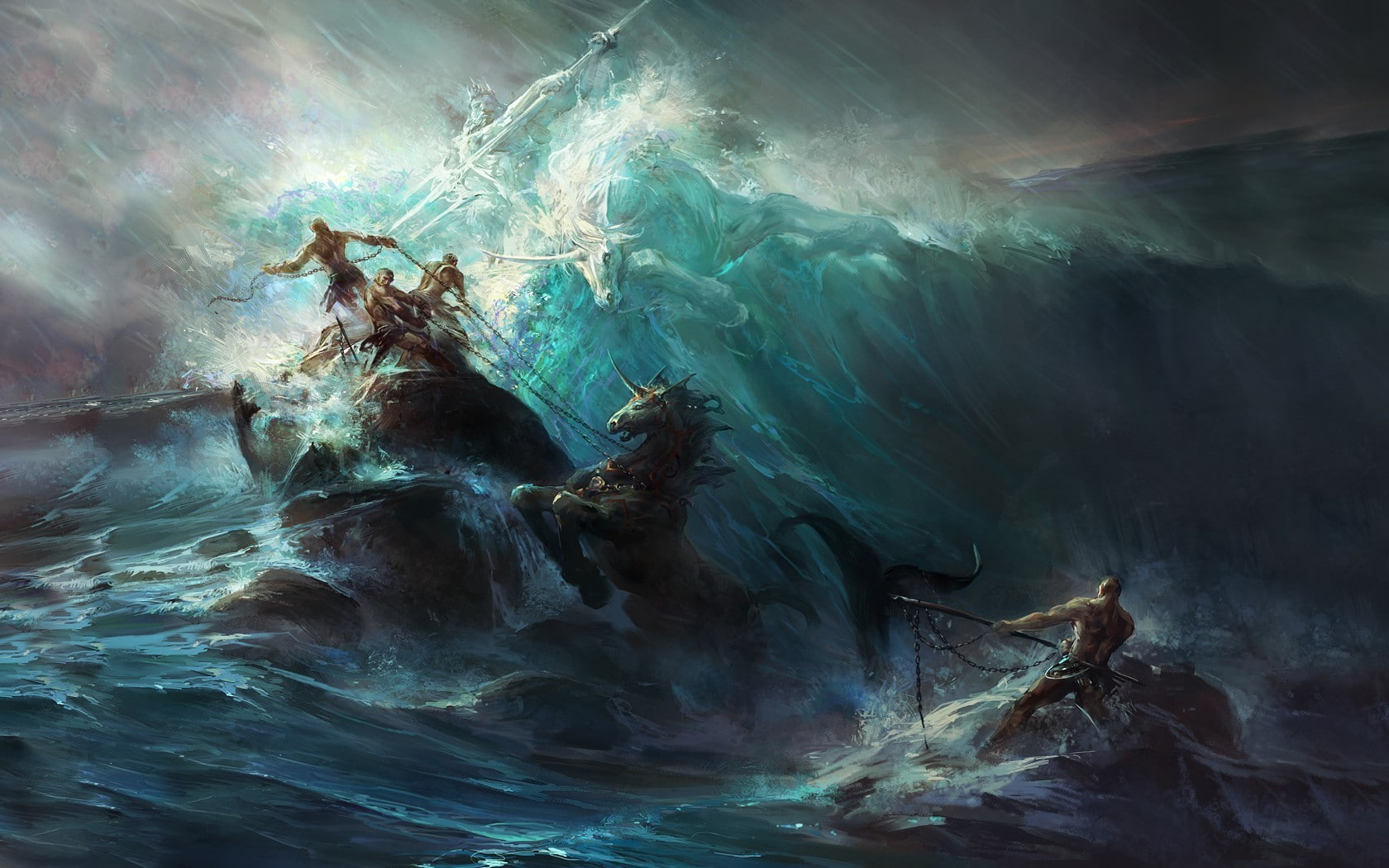 artwork, Poseidon, painting, fantasy Art, 720P, HD Wallpaper