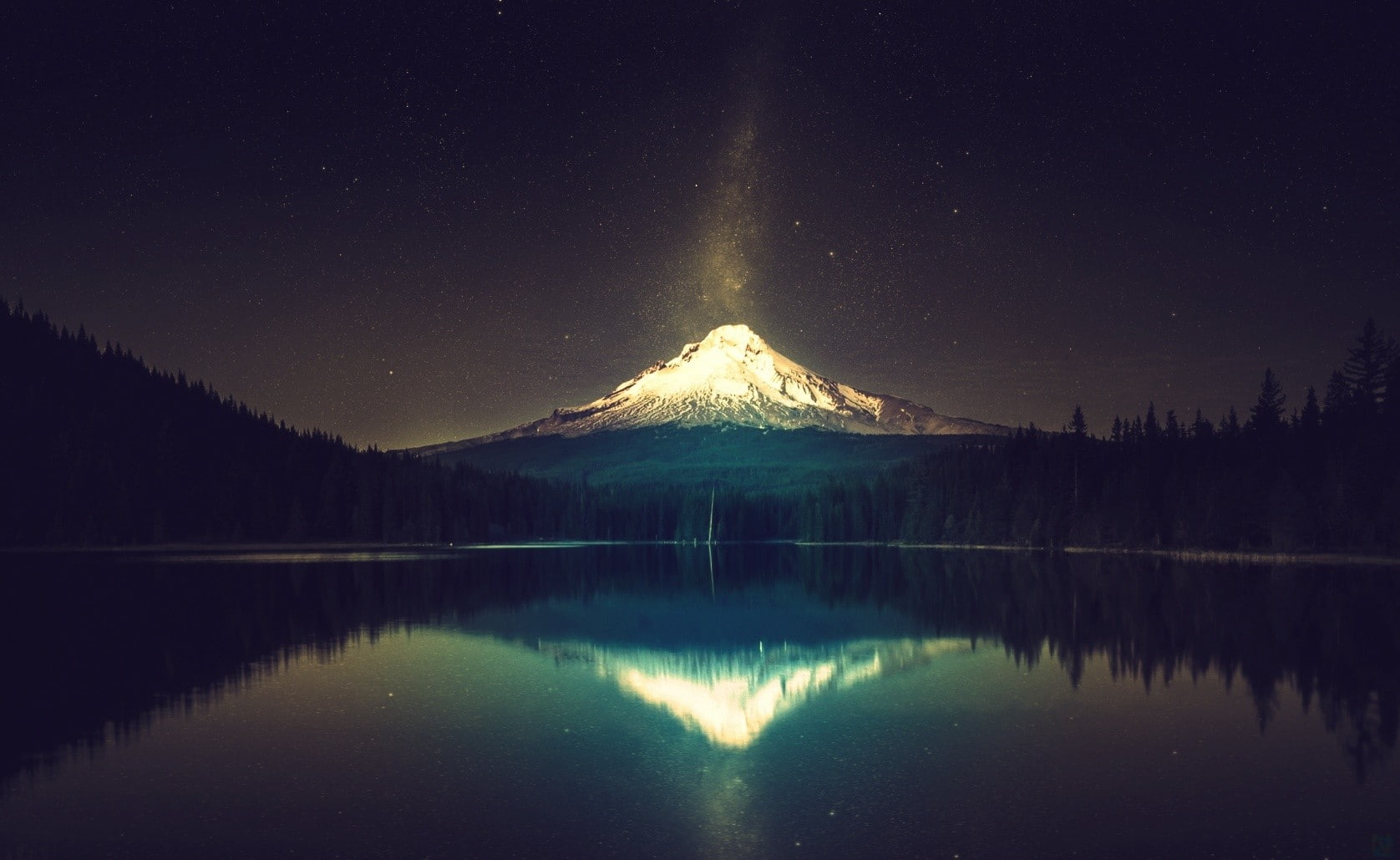 snow, forest, 720P, lake, stars, Mount olympus, night, HD Wallpaper