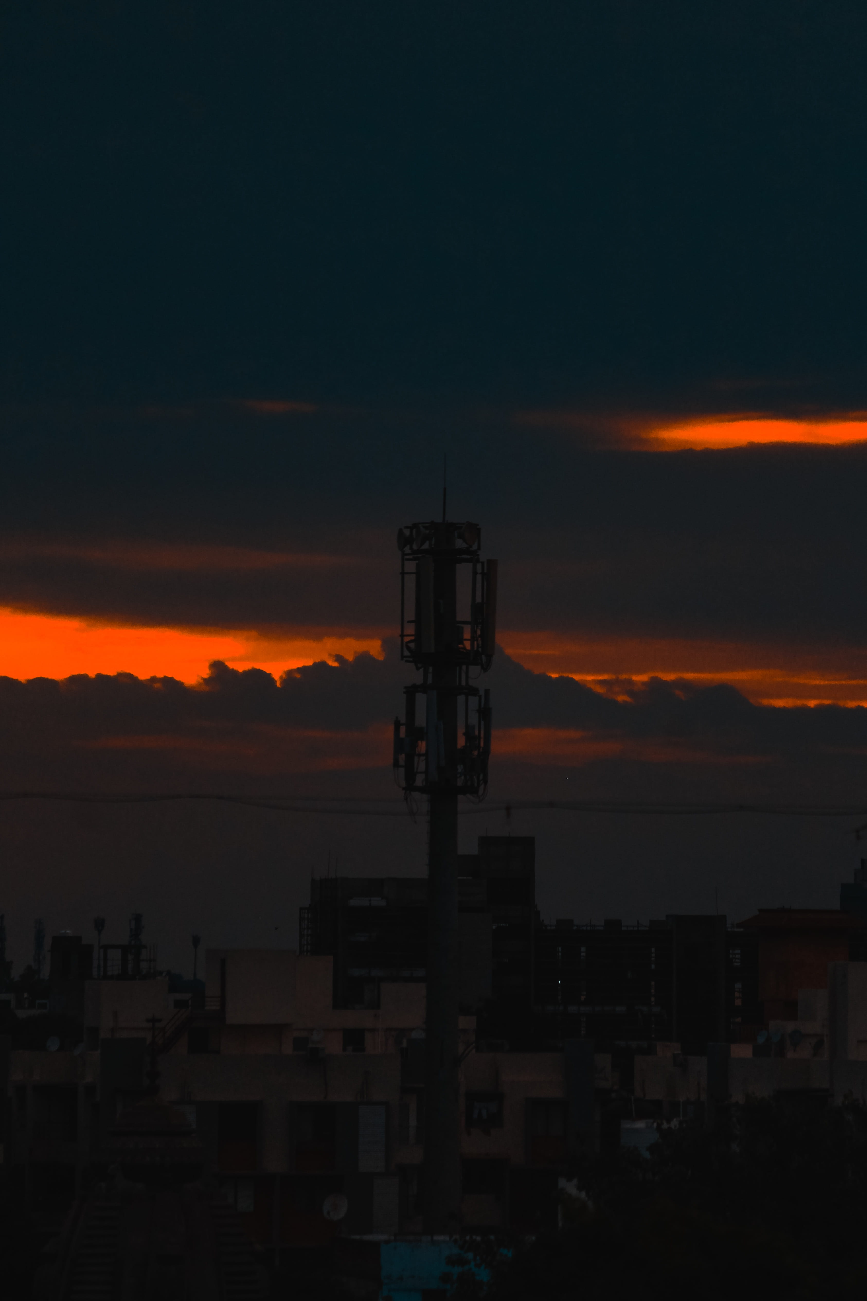 no people, orange color, silhouette, india, outdoors, building exterior, technology, sunset, ahmedabad, nature, thaltej, sky, building, city, tall - high, Phone HD Wallpaper