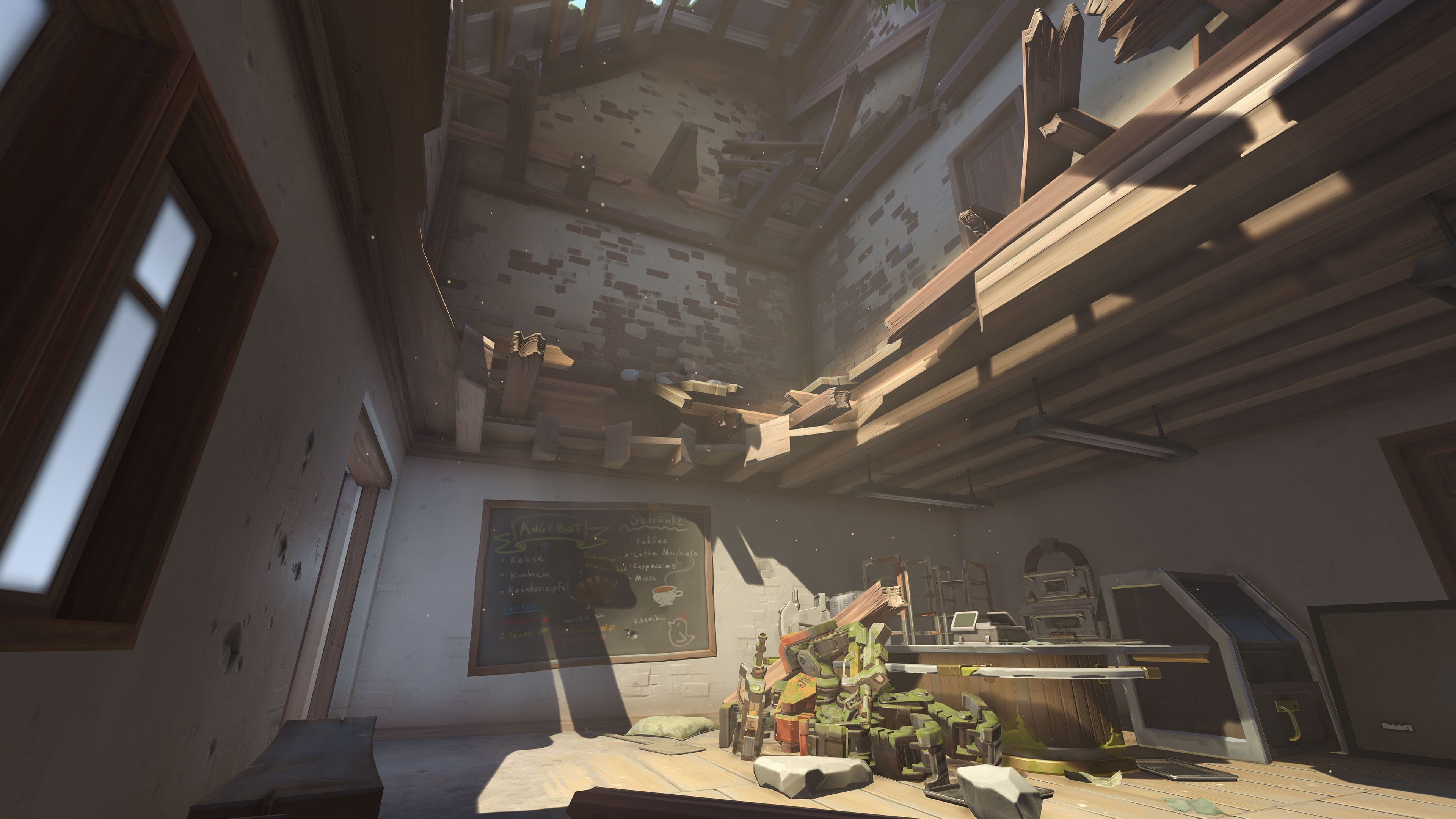 plant, sunlight, chair, outdoors, nature, 4K, EICHENWALDE, building, table, wooden, absence, architecture, black, window, residential district, Overwatch, HD Wallpaper