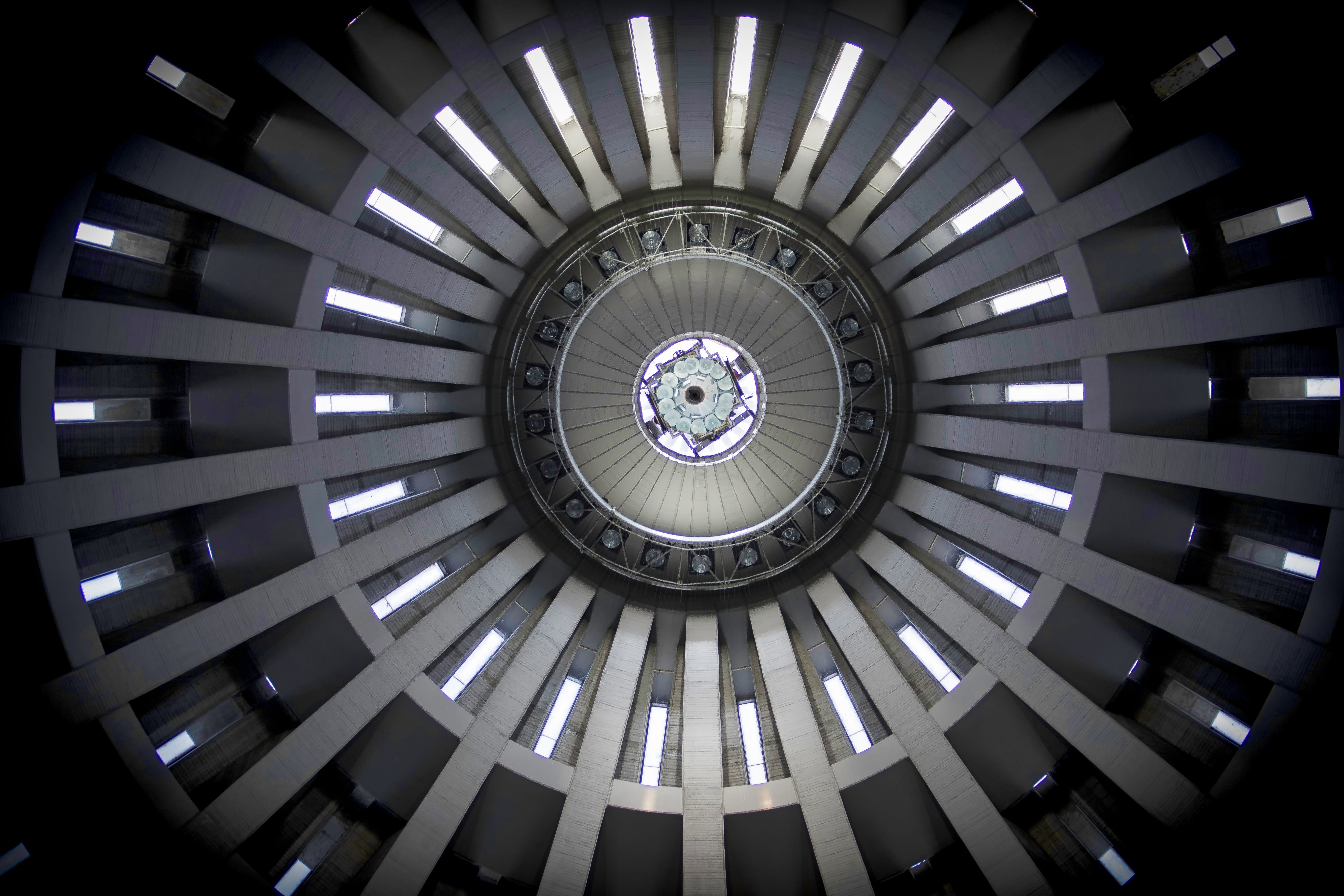 no people, modern, vivid, inside, ceiling, luminescence, abstract, circle, architecture, day, form, pattern, round, 5K, luxury, directly below, illuminated, HD Wallpaper