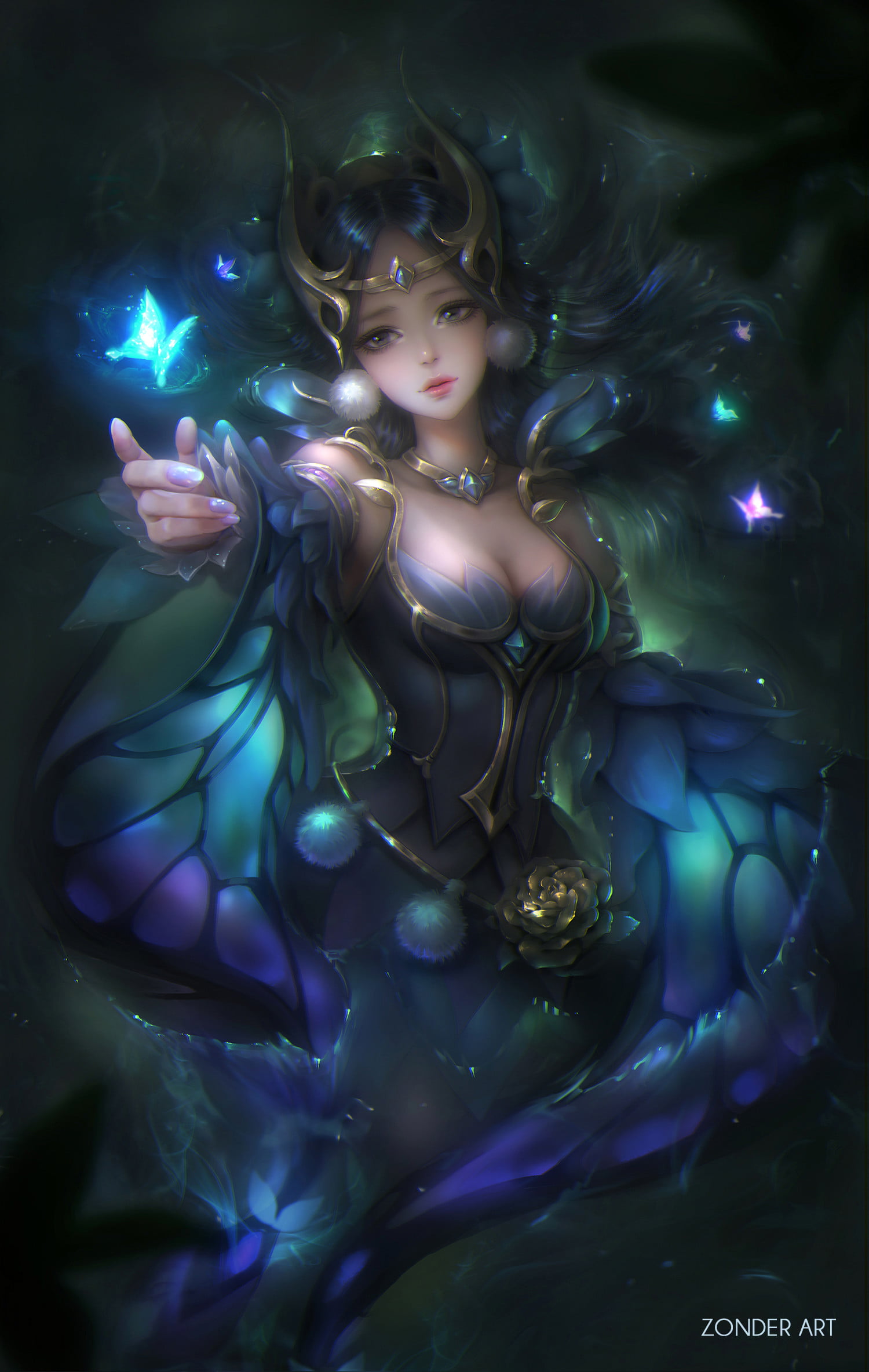 artwork, anime girls, Zonder, fan art, Diao Chan, women, illustration, 2D, anime, fantasy girl, fantasy art, 1080P, crown, digital art, Phone HD Wallpaper