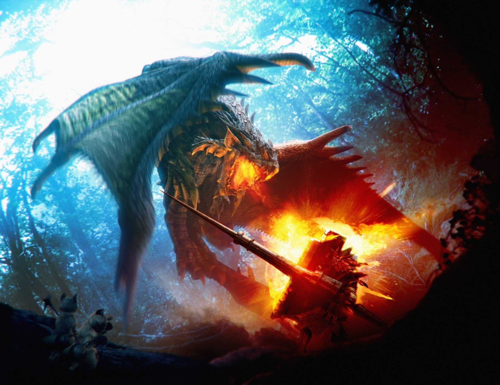 animal themes, campfire, water, fire - natural phenomenon, animal wildlife, flame, Monster Hunter, animals in the wild, close-up, plant, underwater, nature, HD Wallpaper