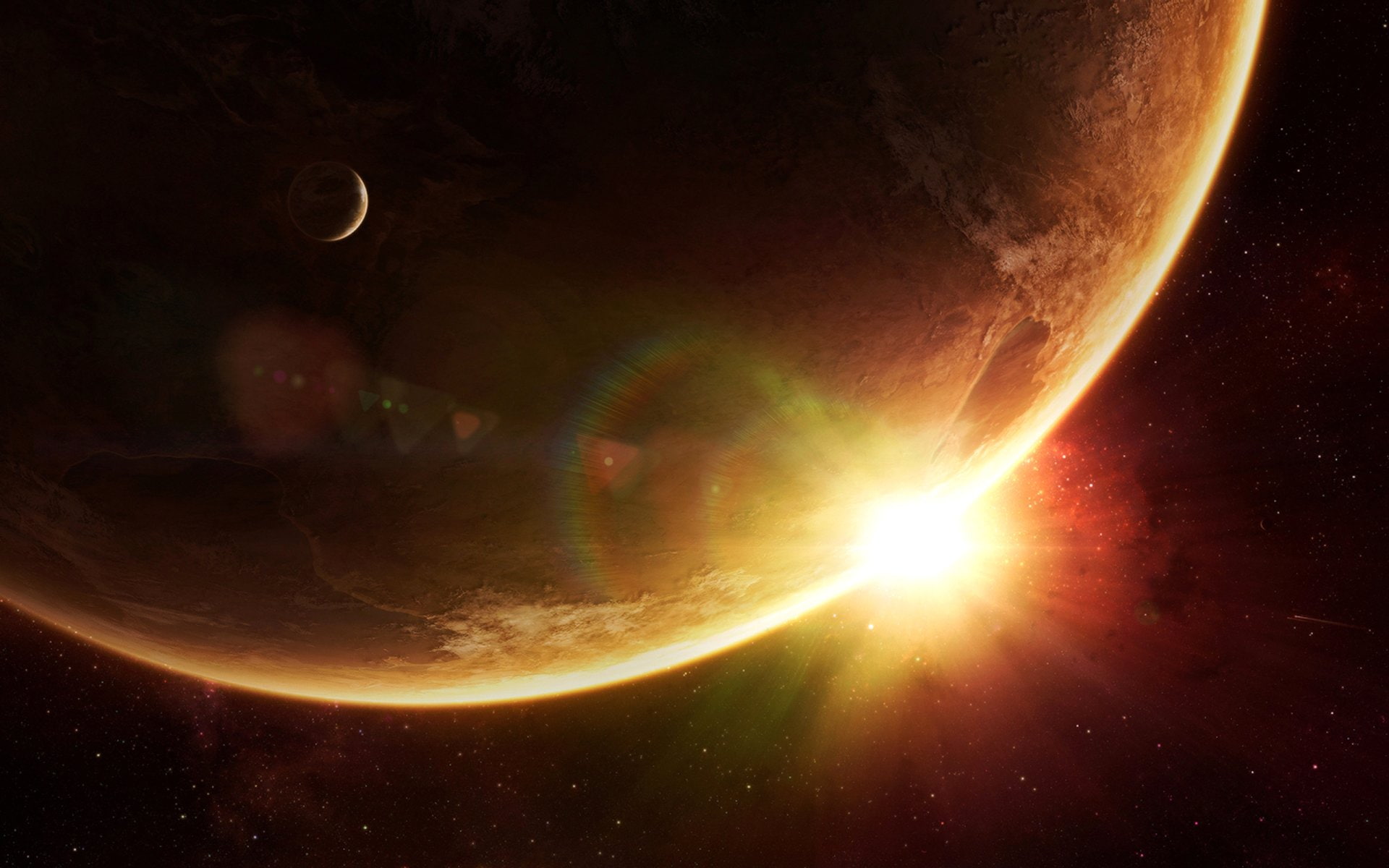 Sunrise, art, Planet, Space, Sci Fi, digital, planets, 1080P, two, HD Wallpaper