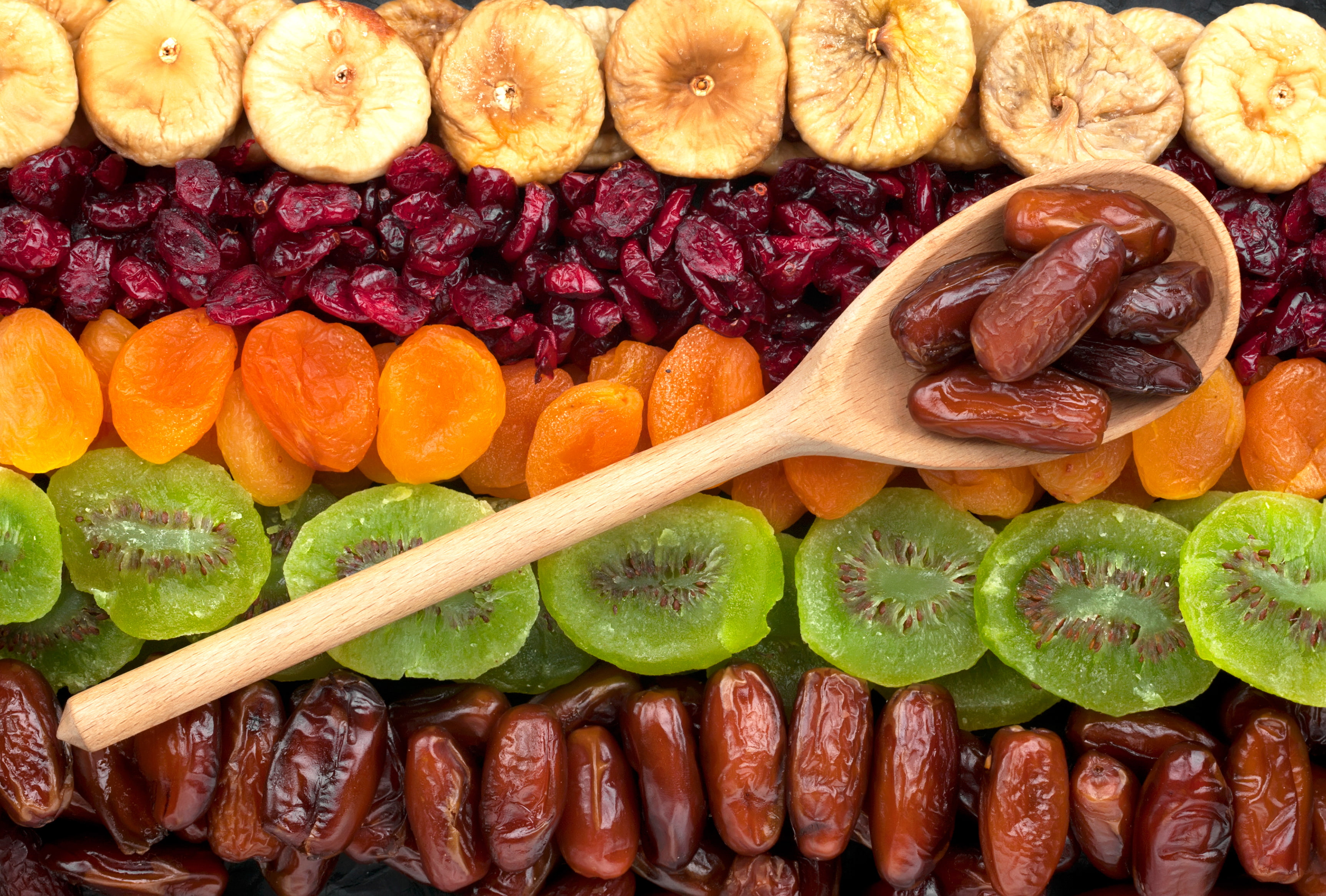 dried fruits, still life, figs, 2K, kitchen utensil, slice, spoon, multi colored, choice, indoors, kiwi, brown, vegetable, food and drink, variation, arrangement, HD Wallpaper