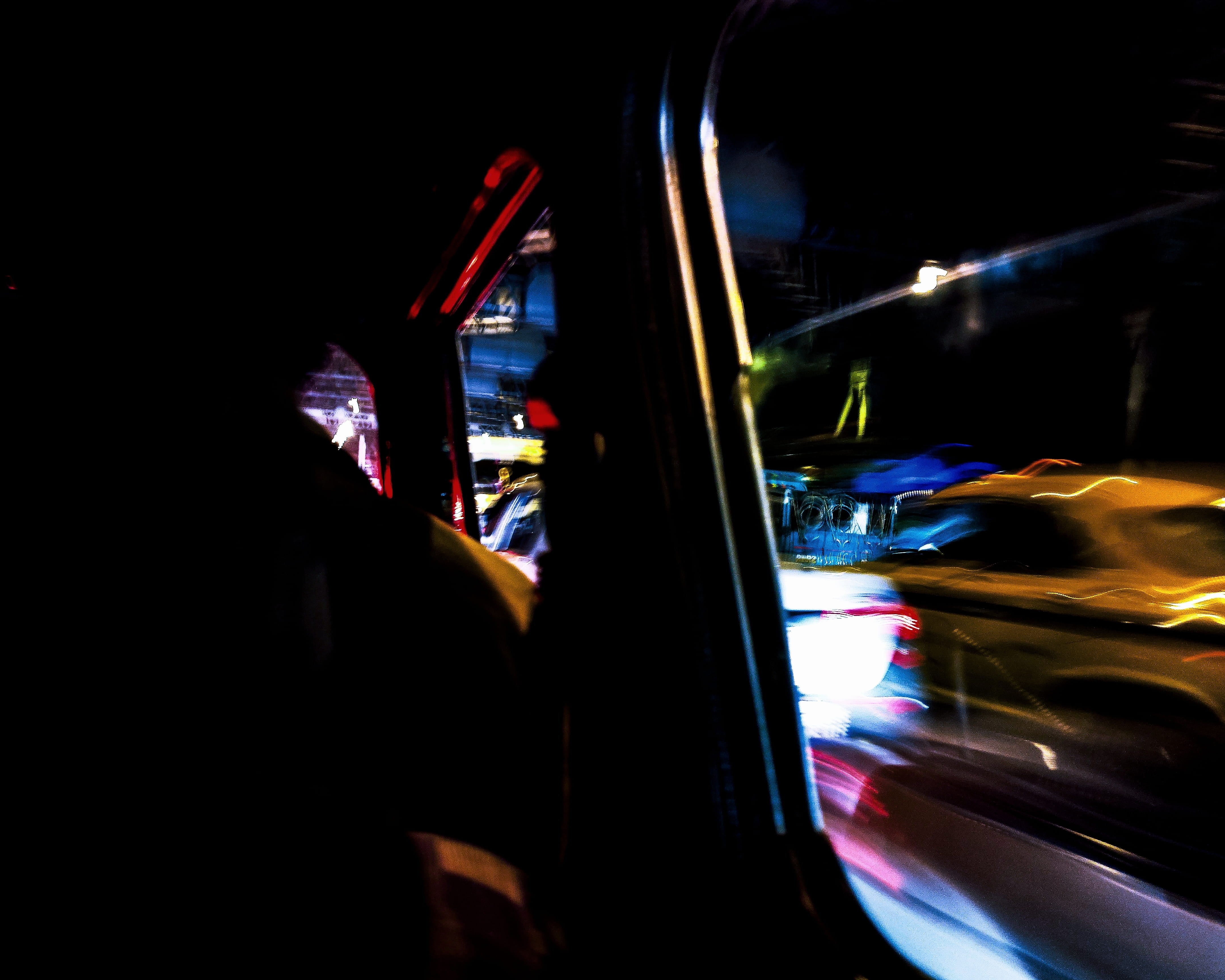 Taxi, motor vehicle, car, city, indoors, Cab, glass - material, no people, architecture, illuminated, 4K, Kolkata, mode of transportation, blurred motion, HD Wallpaper