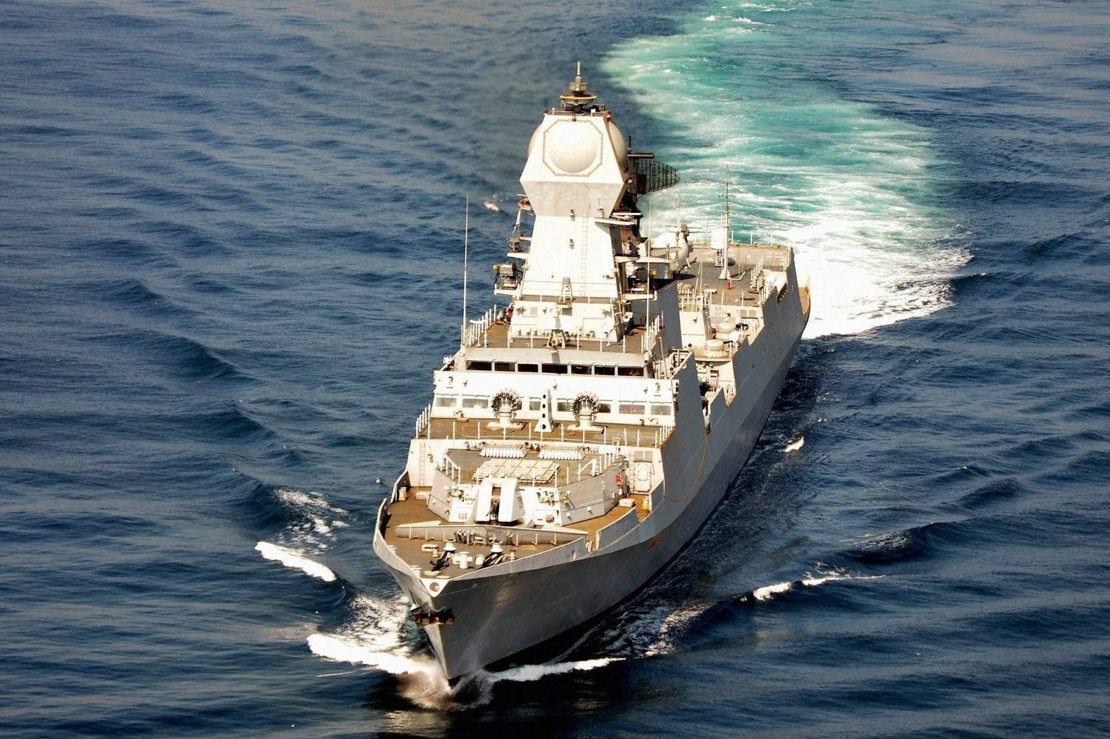 ship, warship destroyer kolkata class, nautical vessel, nature, motion, travel, outdoors, shipping, high angle view, day, mode of transportation, architecture, HD Wallpaper