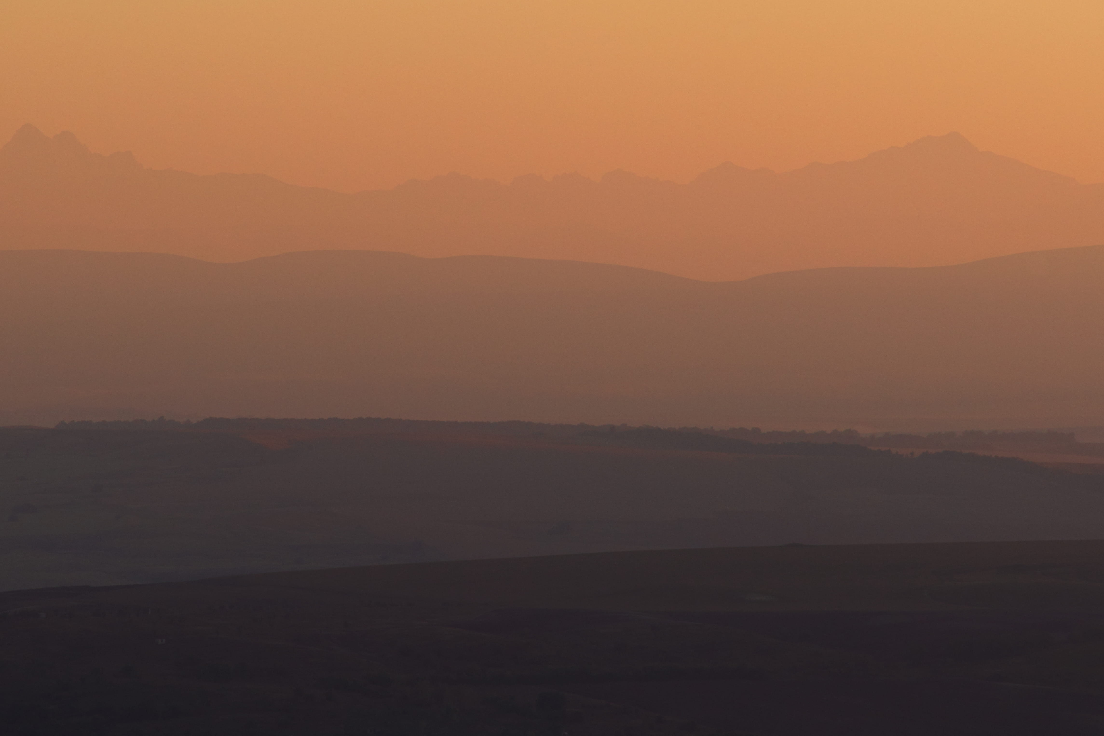 copy space, mountain, mountains, beauty in nature, mountain range, no people, sunset, sky, colours, orange color, silhouette, sun, landscape, remote, environment, HD Wallpaper