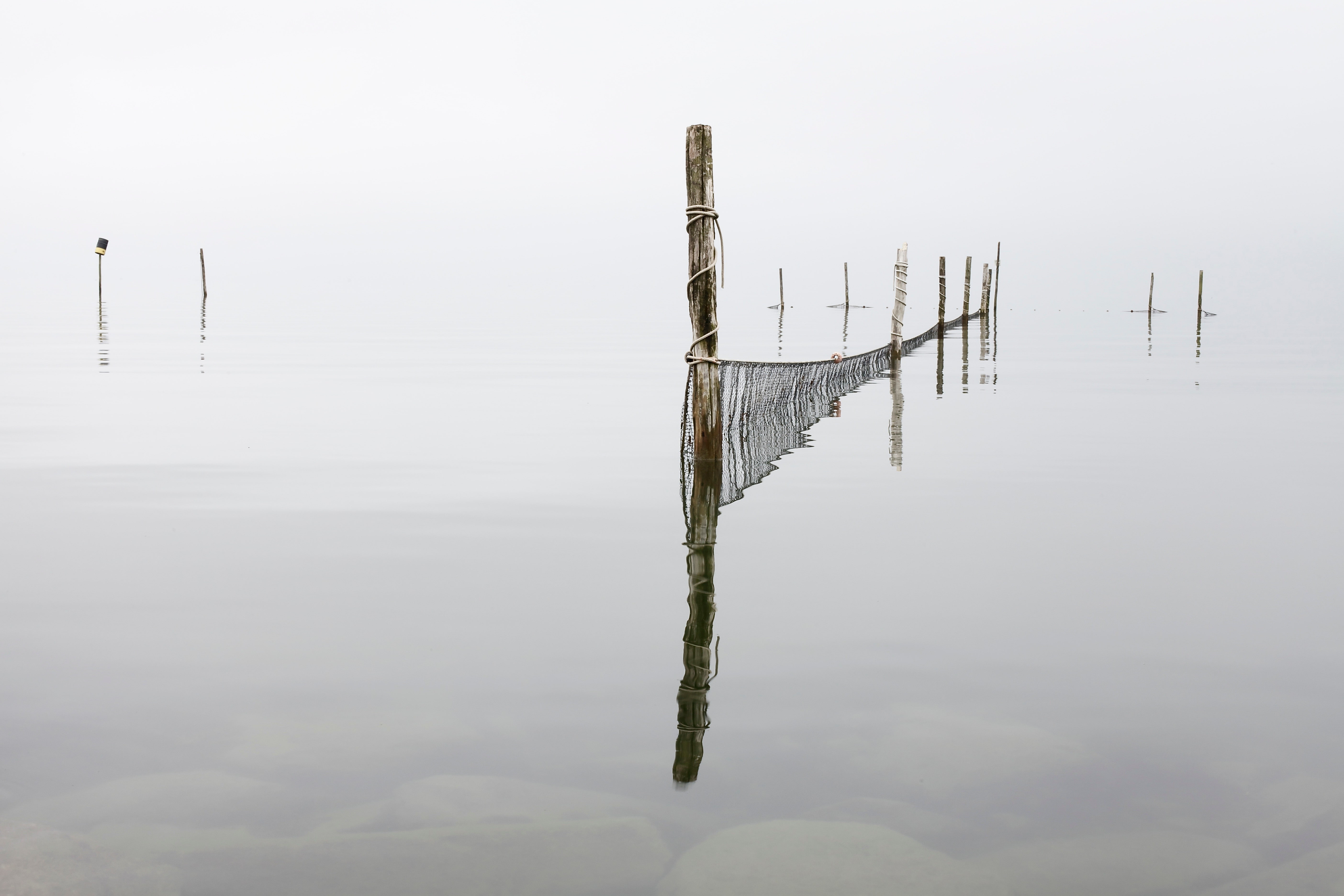 lake, tranquil scene, wooden post, day, fog, beauty in nature, post, non-urban scene, nature, stick - plant part, tranquility, sky, waterfront, scenics - nature, HD Wallpaper