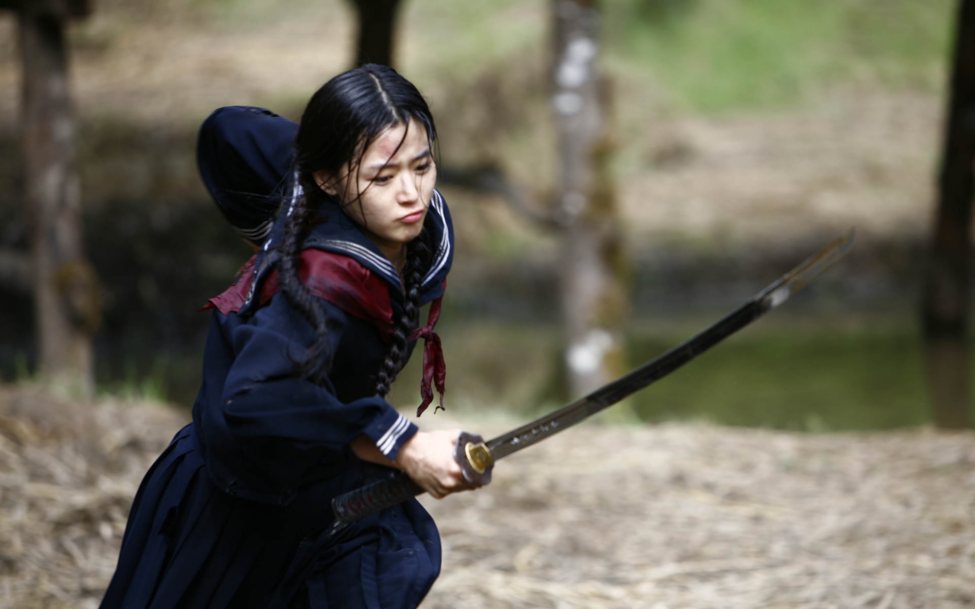 asians, day, hyun, women, stick - plant part, child, one person, sword, 1080P, three quarter length, real people, nature, standing, samurai, leisure activity, HD Wallpaper