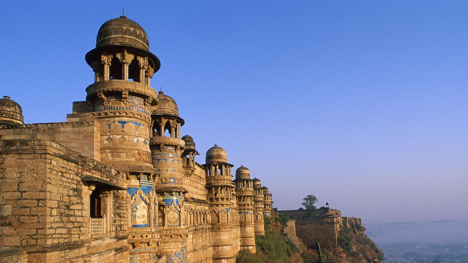 cliff, indian, temple, towers, city, 1080P, nature and landscapes, HD Wallpaper