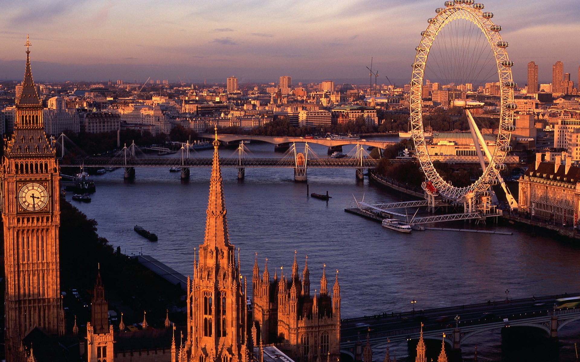 thames, olympics, wheel, sunset, big, london, 1080P, HD Wallpaper