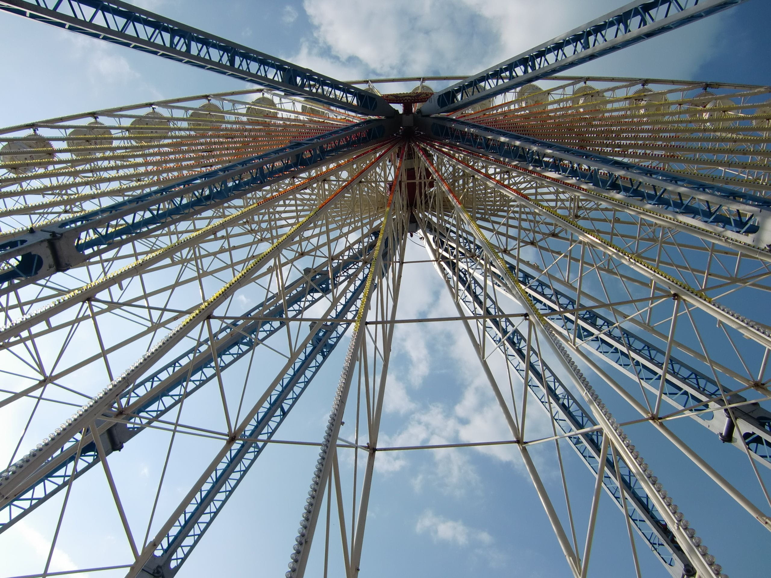 clouds, arts culture and entertainment, blue, tall - high, outdoors, architecture, fairground, amusement park ride, ride, nature, day, low angle view, no people, HD Wallpaper