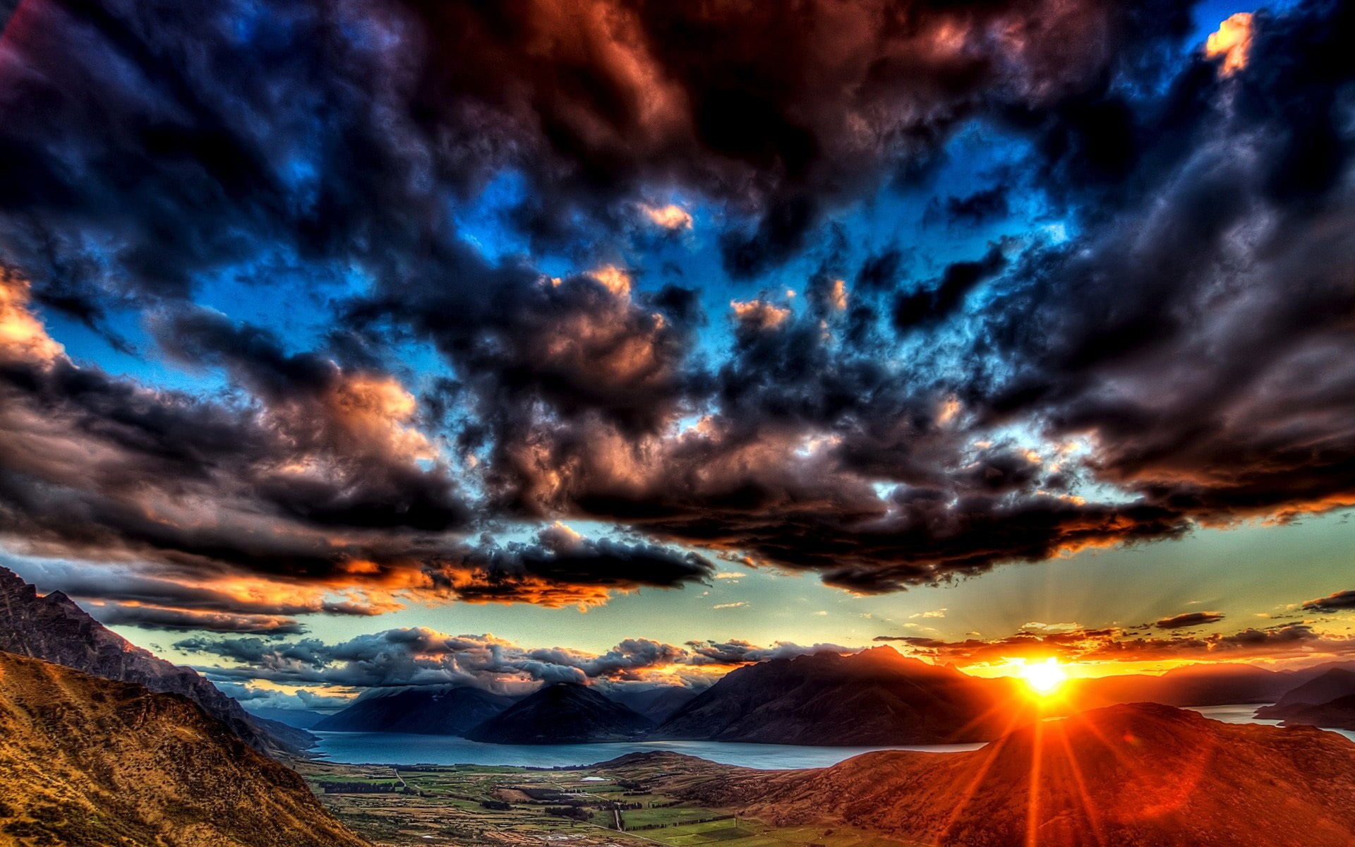 Dawn, hour, Sun, Bright, Shining, golden, Clouds, Rays, Thick, 1080P, Sky, HD Wallpaper