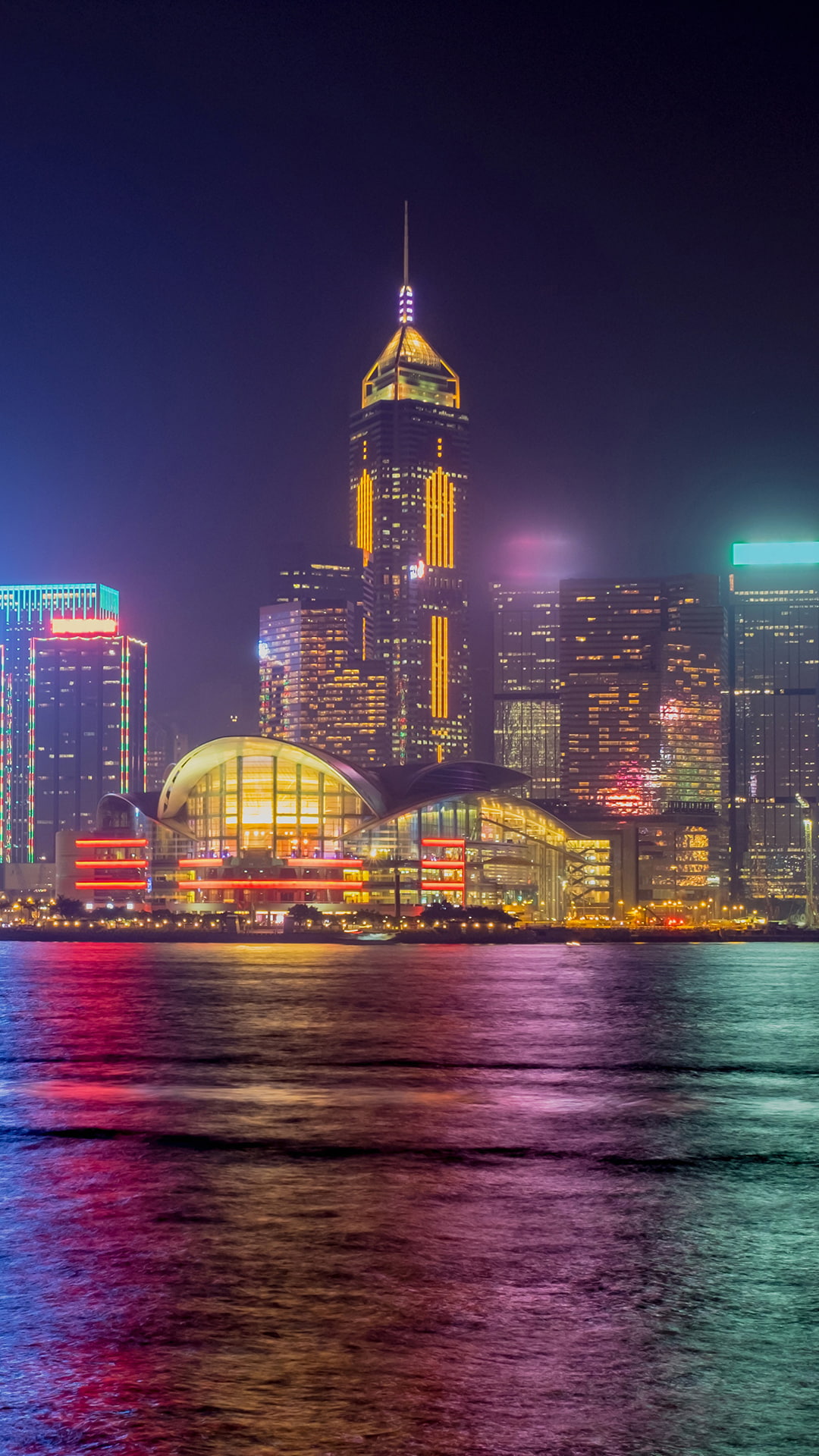 no people, sky, portrait display, landscape, outdoors, travel destinations, Hong Kong, office building exterior, office, night, nightlife, cityscape, financial district, Phone HD Wallpaper