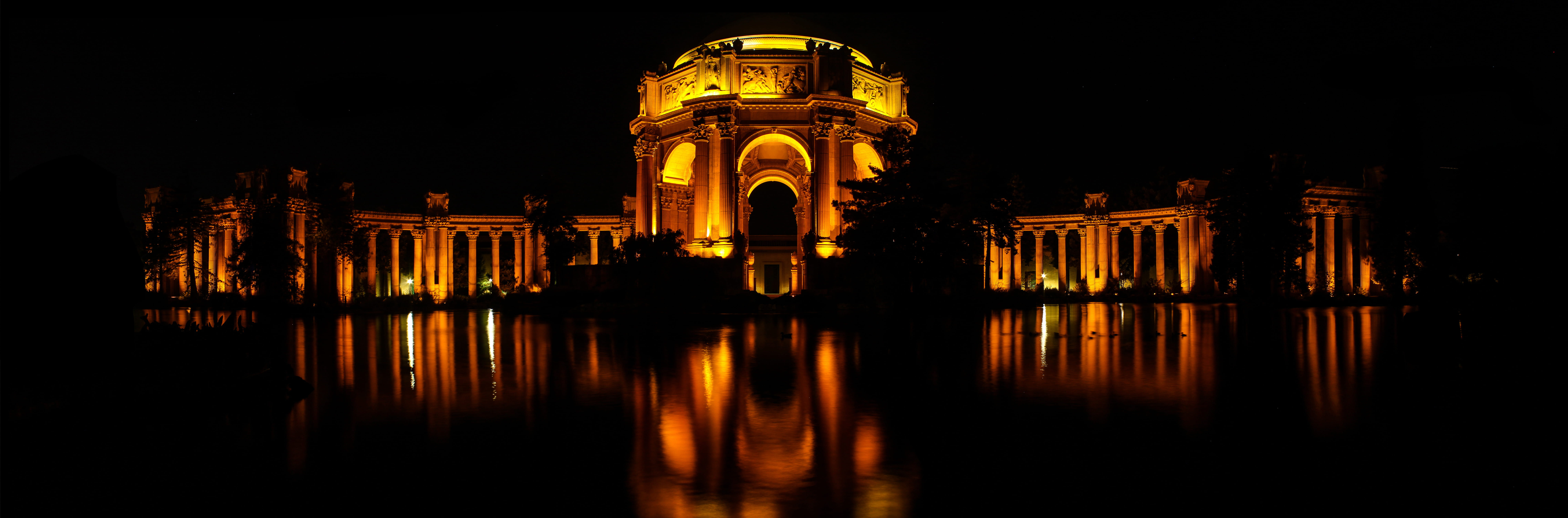 bay area, travel, no people, waterfront, palace of art, building exterior, palace of the arts, nighttime, concrete, san francisco, 8K, light, photography, HD Wallpaper