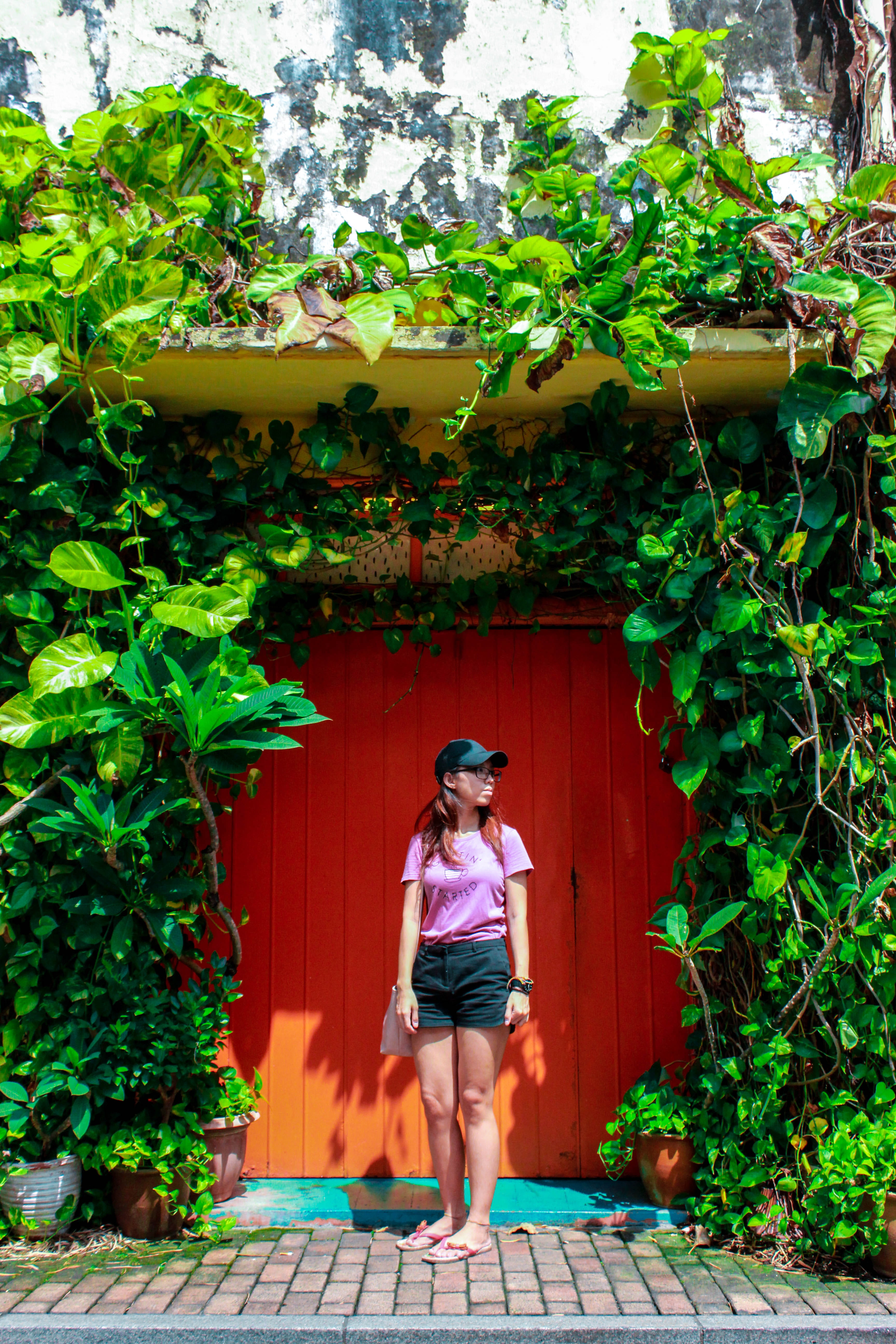 day, young adult, standing, women, built structure, old buildings, architecture, green color, melaka, old, one person, leisure activity, green, 5K, jonker street, Phone HD Wallpaper