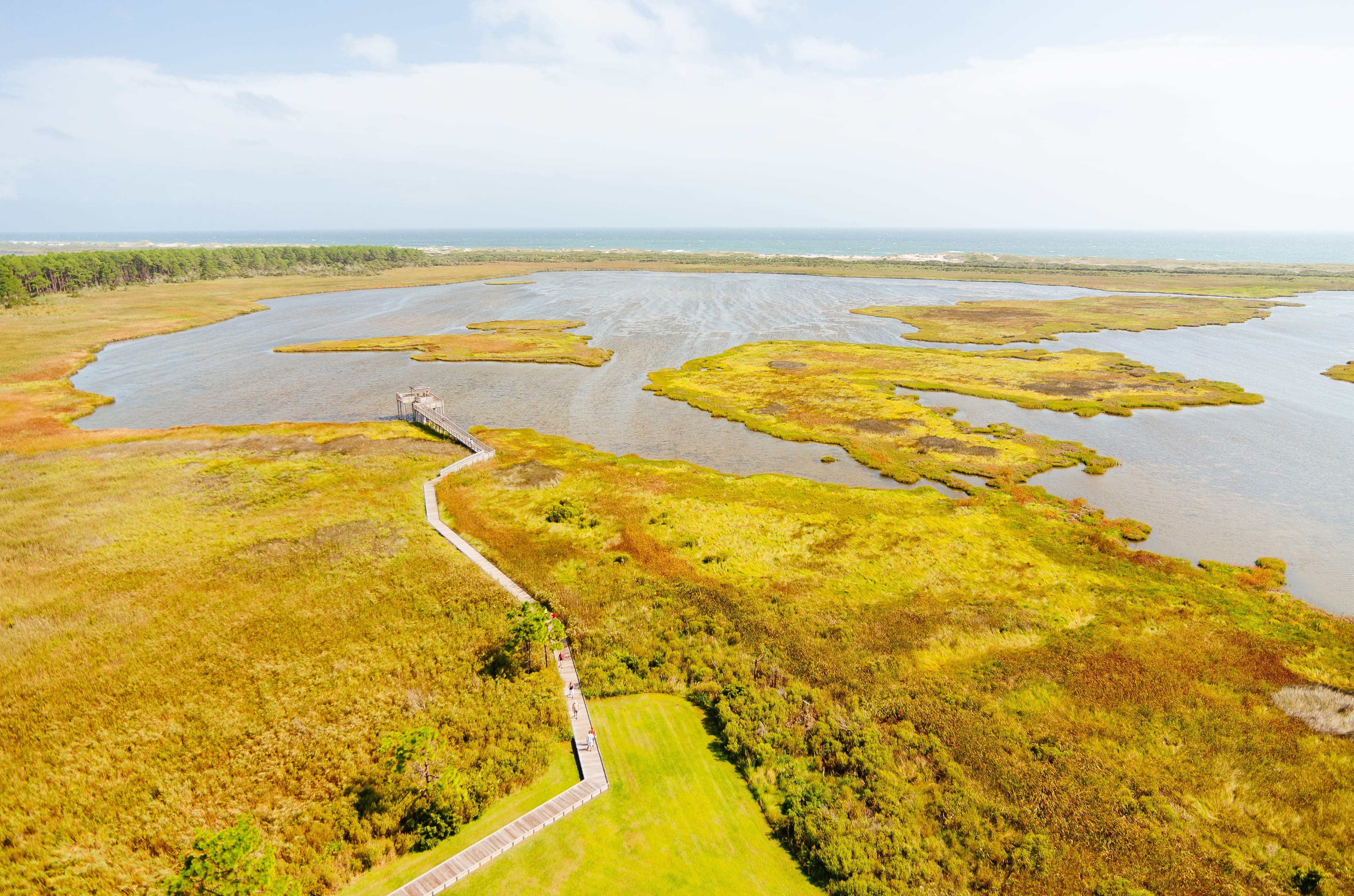 horizon, non-urban scene, bodie island lighthouse road, tranquility, nags head, green color, outdoors, sea, no people, cloud - sky, environment, horizon over water, HD Wallpaper