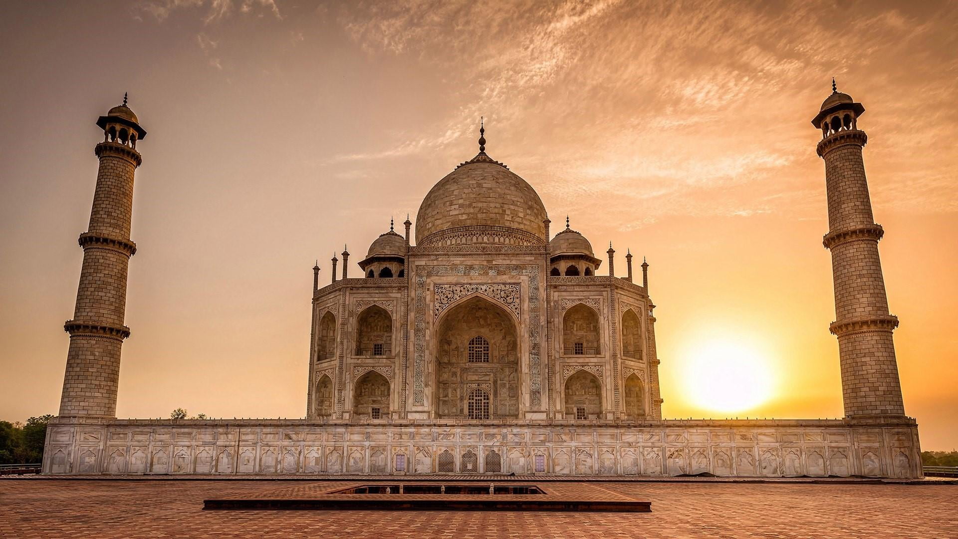 outdoors, evening, building exterior, travel, column, ancient, asia, agra, mausoleum, nature, building, historic site, tourism, dome, water, place of worship, HD Wallpaper