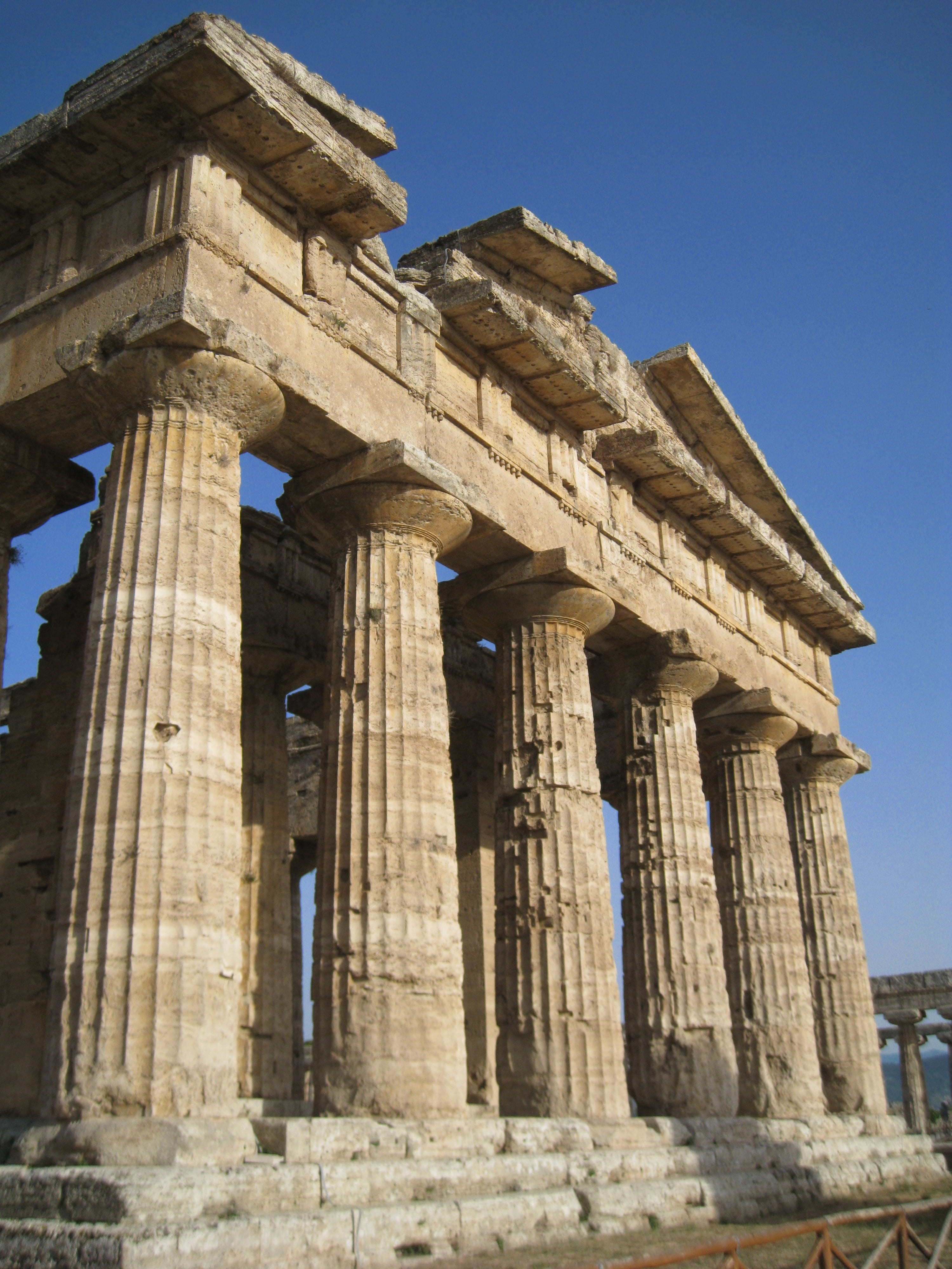 low angle view, place of worship, the past, old ruin, ancient, architecture, ruins, paestum, 4K, building exterior, archaeology, travel, travel destinations, Phone HD Wallpaper