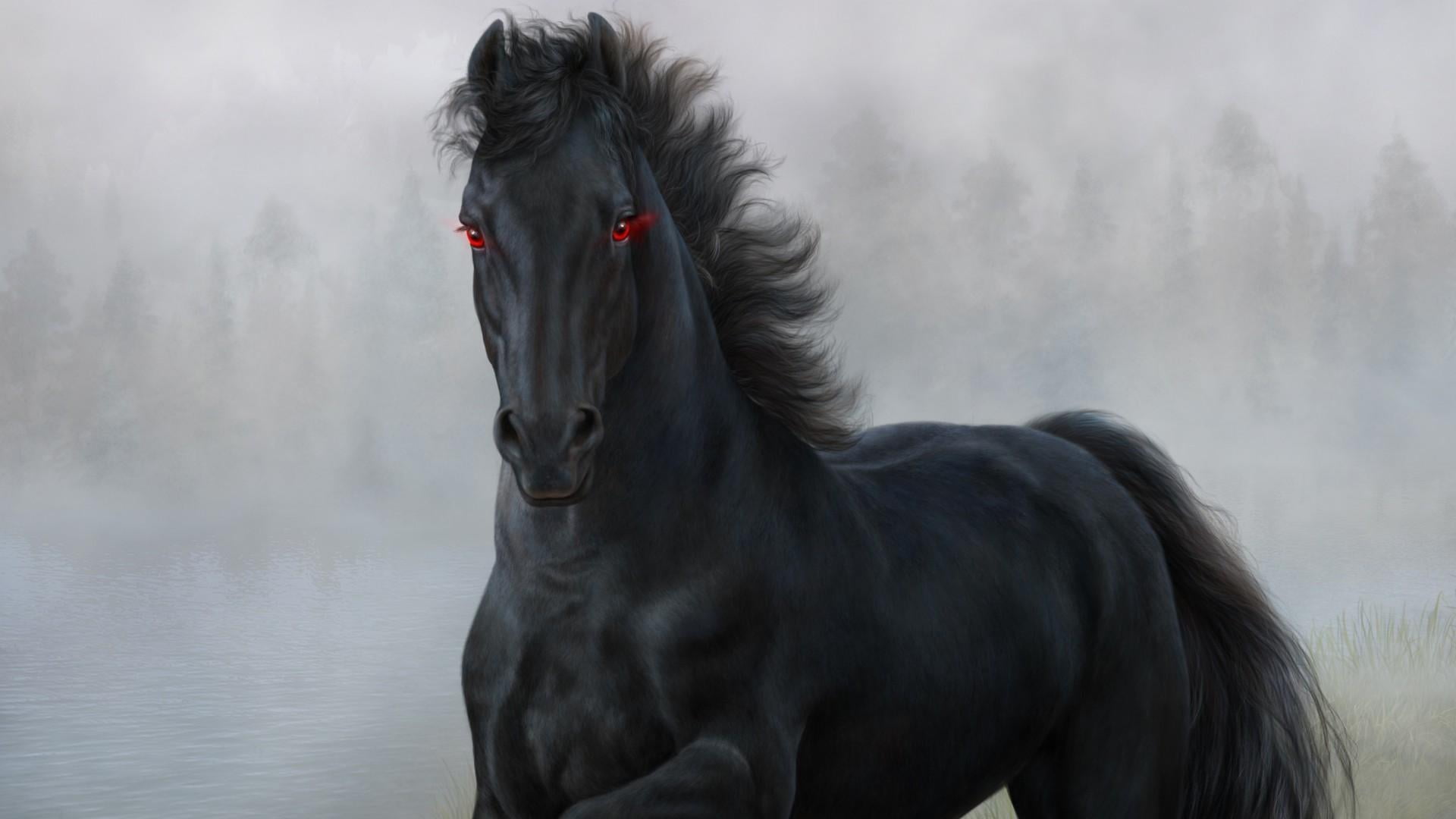 day, vertebrate, livestock, mustang, water, snout, domestic animals, red eyes, mammal, animal, animal head, pets, no people, one animal, fantasy art, animal wildlife, HD Wallpaper