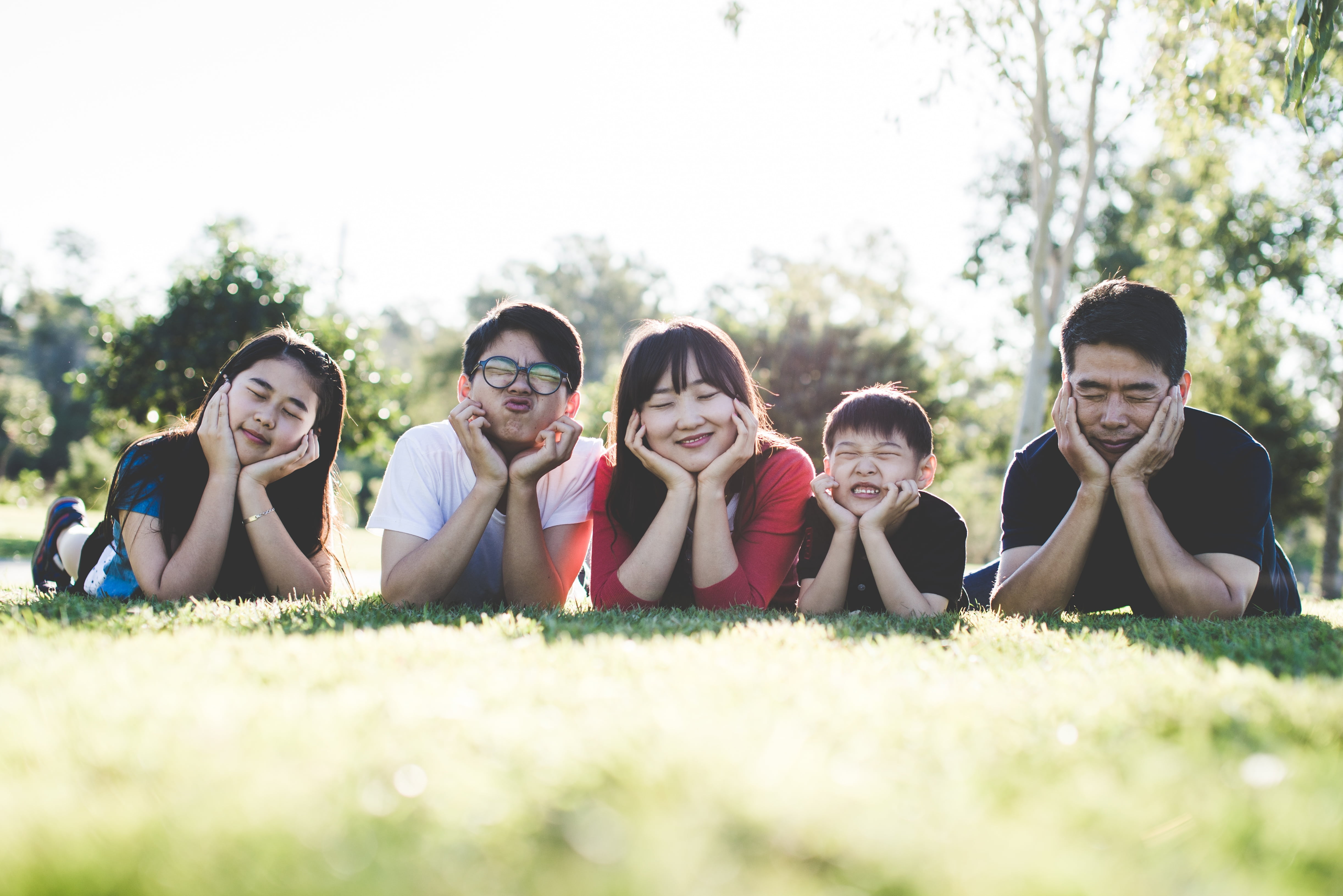 summer, outdoor, surface level, emotion, togetherness, grass, cheerful, child, family, group Of People, outdoors, lawn, selective focus, smiling, happy family outdoors, HD Wallpaper
