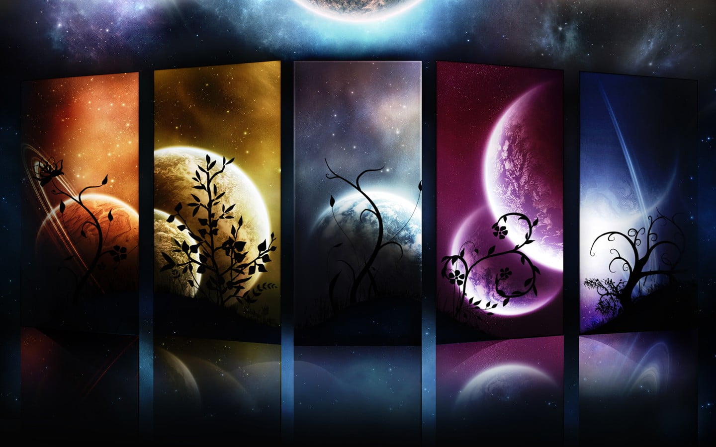 multi colored, paintings, several, glass - material, pattern, representation, window, collage, digital composite, light - natural phenomenon, purple, moon, HD Wallpaper