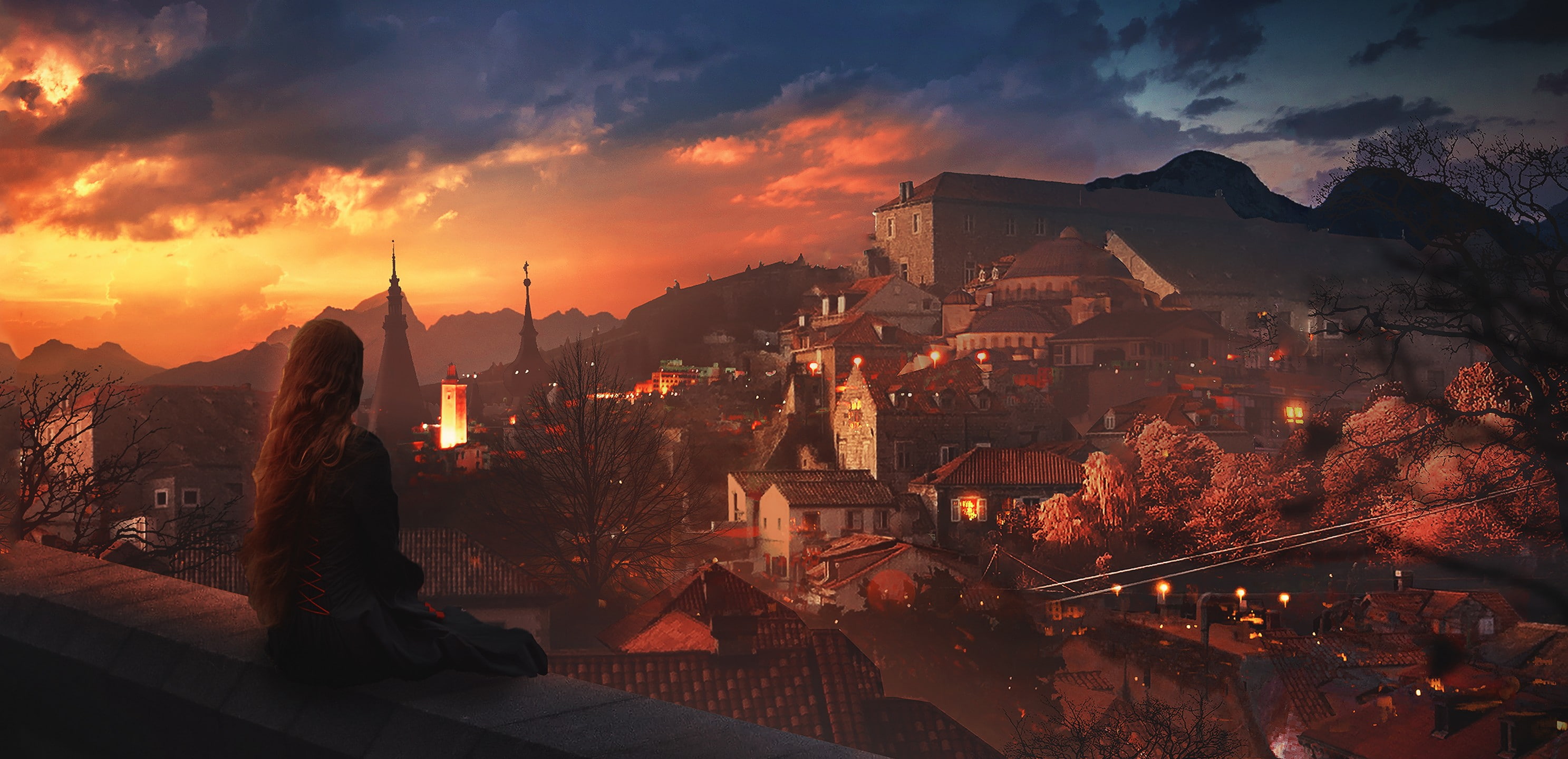 fantasy art, fantasy town, 2K, HD Wallpaper