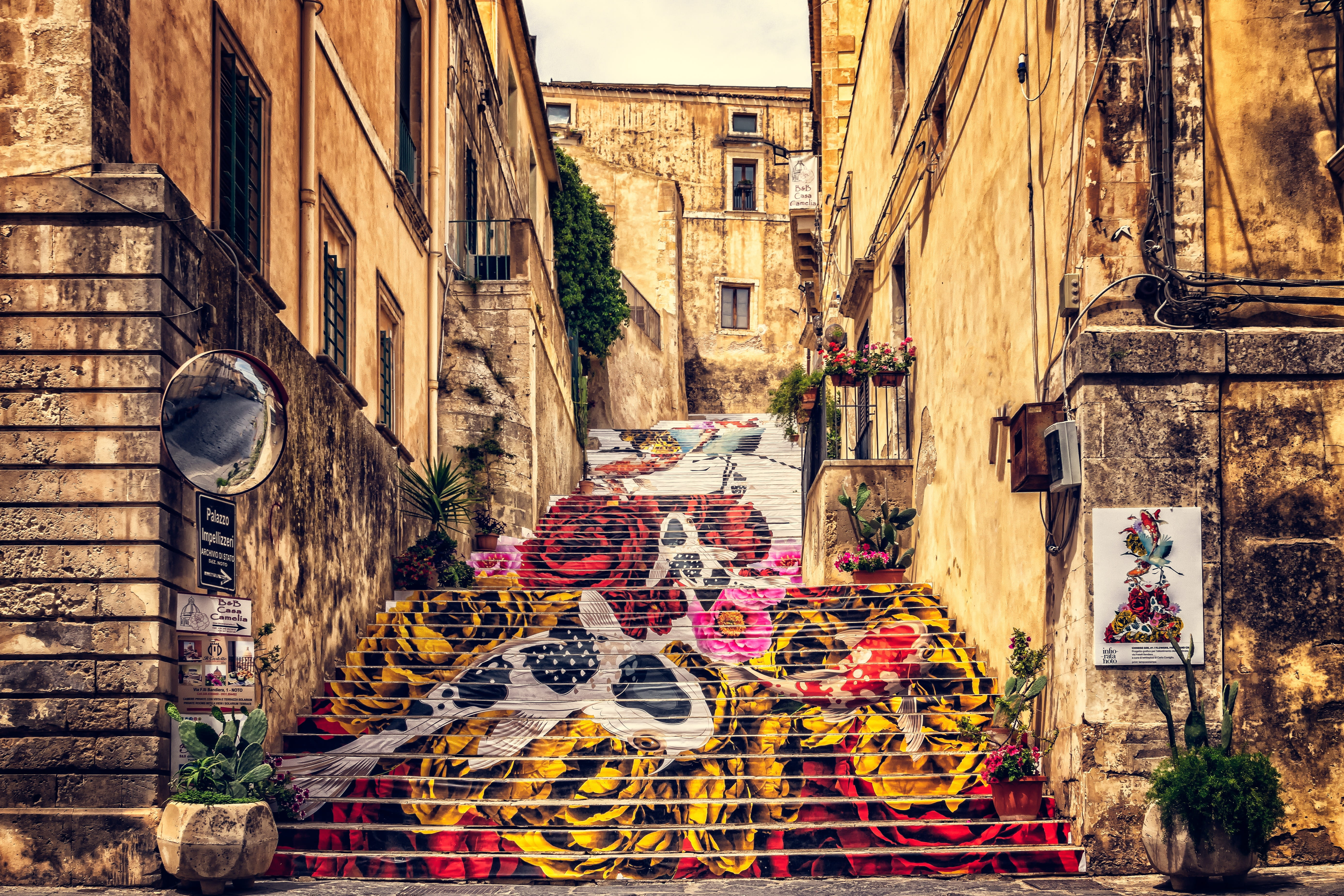 hanging, carp, koi carp, old, outdoors, quaint, day, 5K, nature, mural, building, wall - building feature, old town, fantasy, italy, sicily, town, idyll, HD Wallpaper