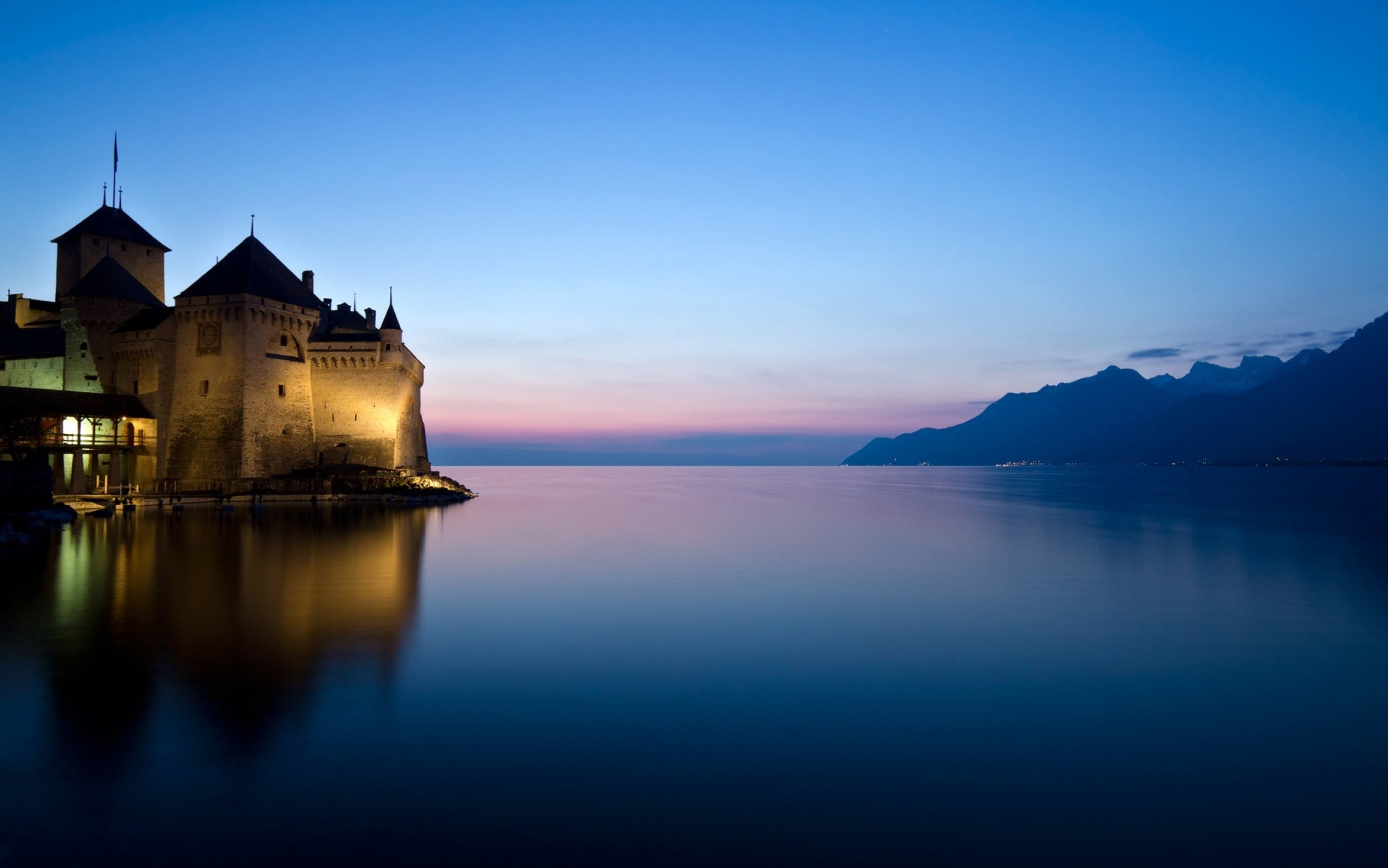 Castle chillon, sea, 1080P, castle, Switzerland, HD Wallpaper