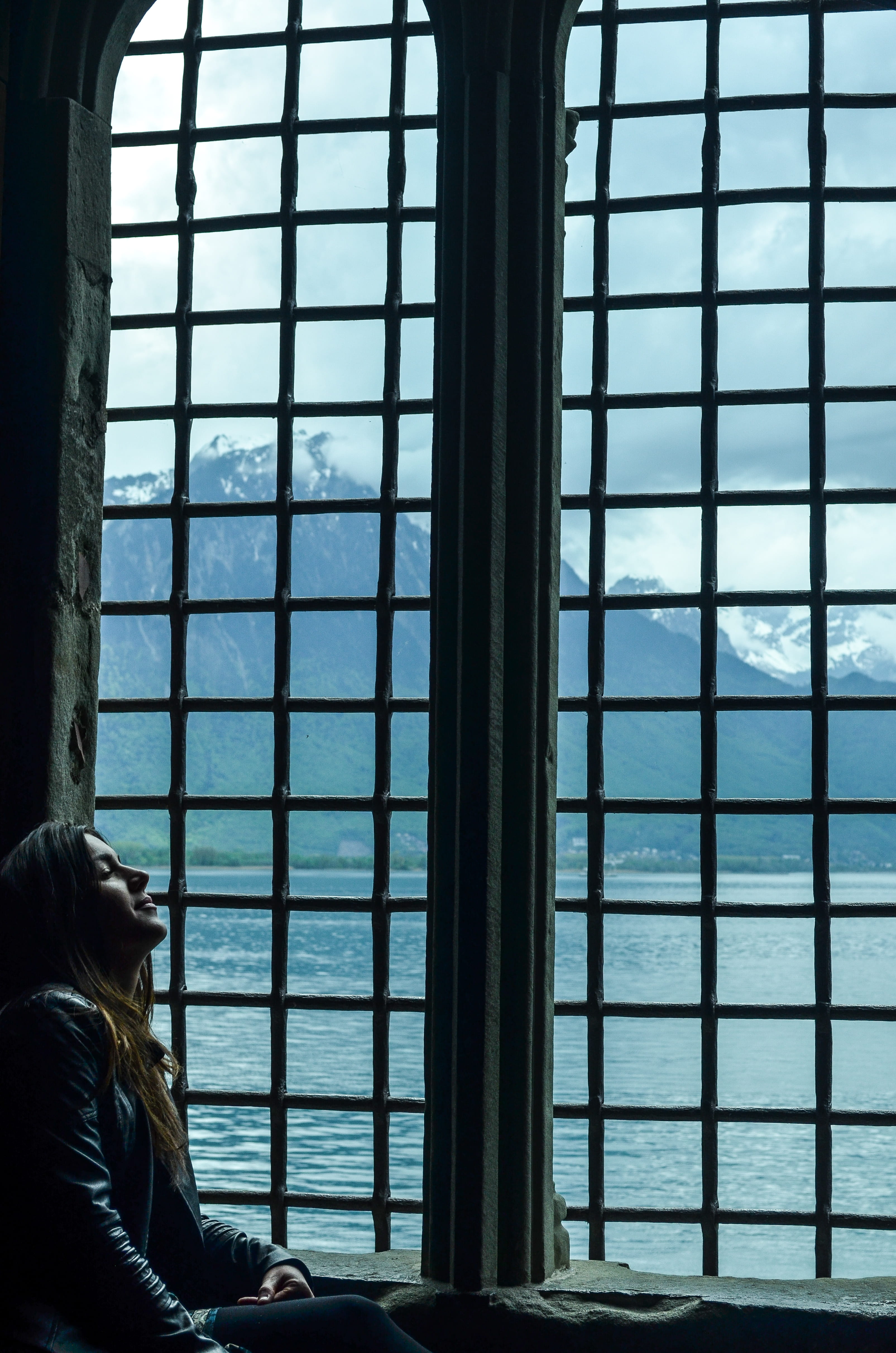 switzerland, warm clothing, one person, built structure, castle, indoors, leisure activity, lake geneva, veytaux, women, chillon castle, transparent, relaxation, Phone HD Wallpaper
