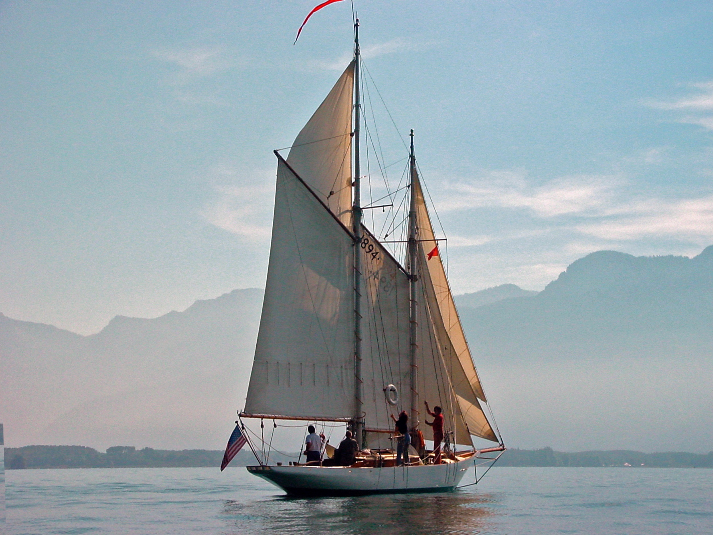 transportation, montreux, incidental people, white, beauty in nature, men, mode of transportation, summer, 1080P, travel, sail, sailing Ship, vacations, HD Wallpaper