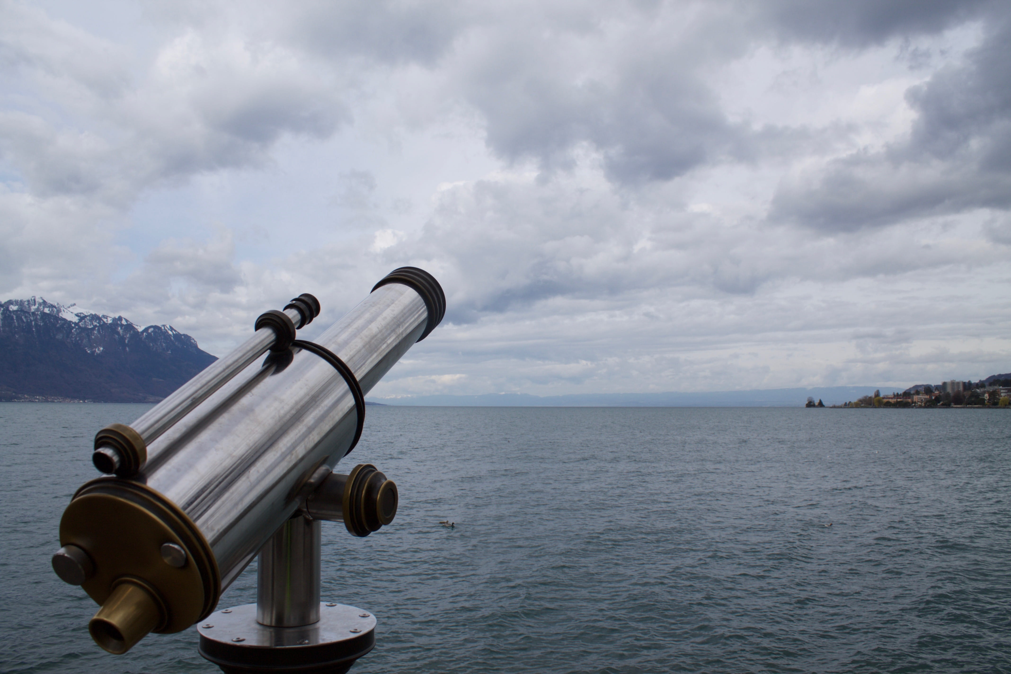 nuageux, eau, day, horizon over water, telescope, nature, lac, horizon, sky, hand-held telescope, zoom, binoculars, scenics - nature, switzerland, non-urban scene, HD Wallpaper