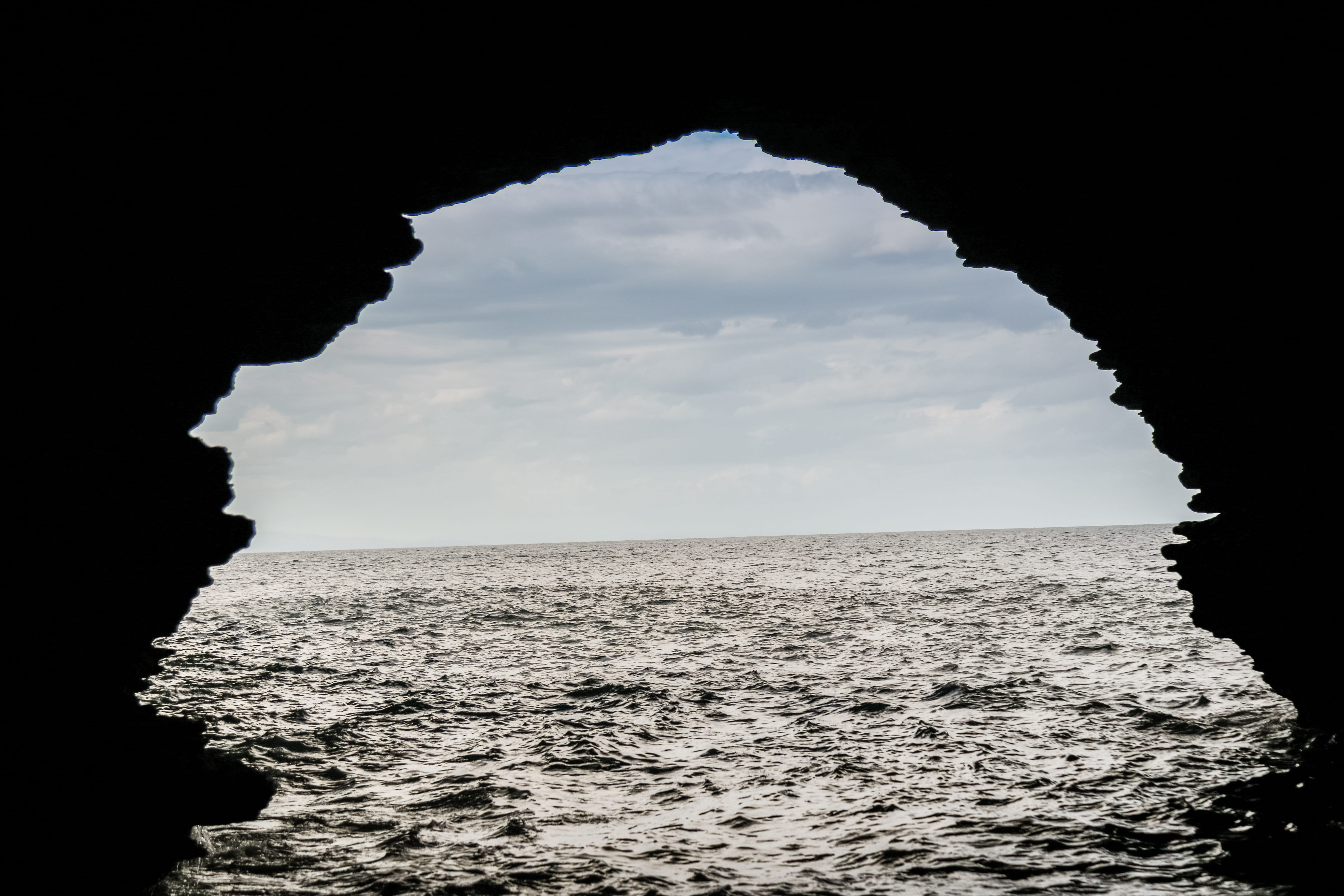 tranquility, light, cloud - sky, outdoors, france, rock, beauty in nature, ocean, sky, silhouette, opening, hole, horizon, darkness, water, cave, rock - object, HD Wallpaper