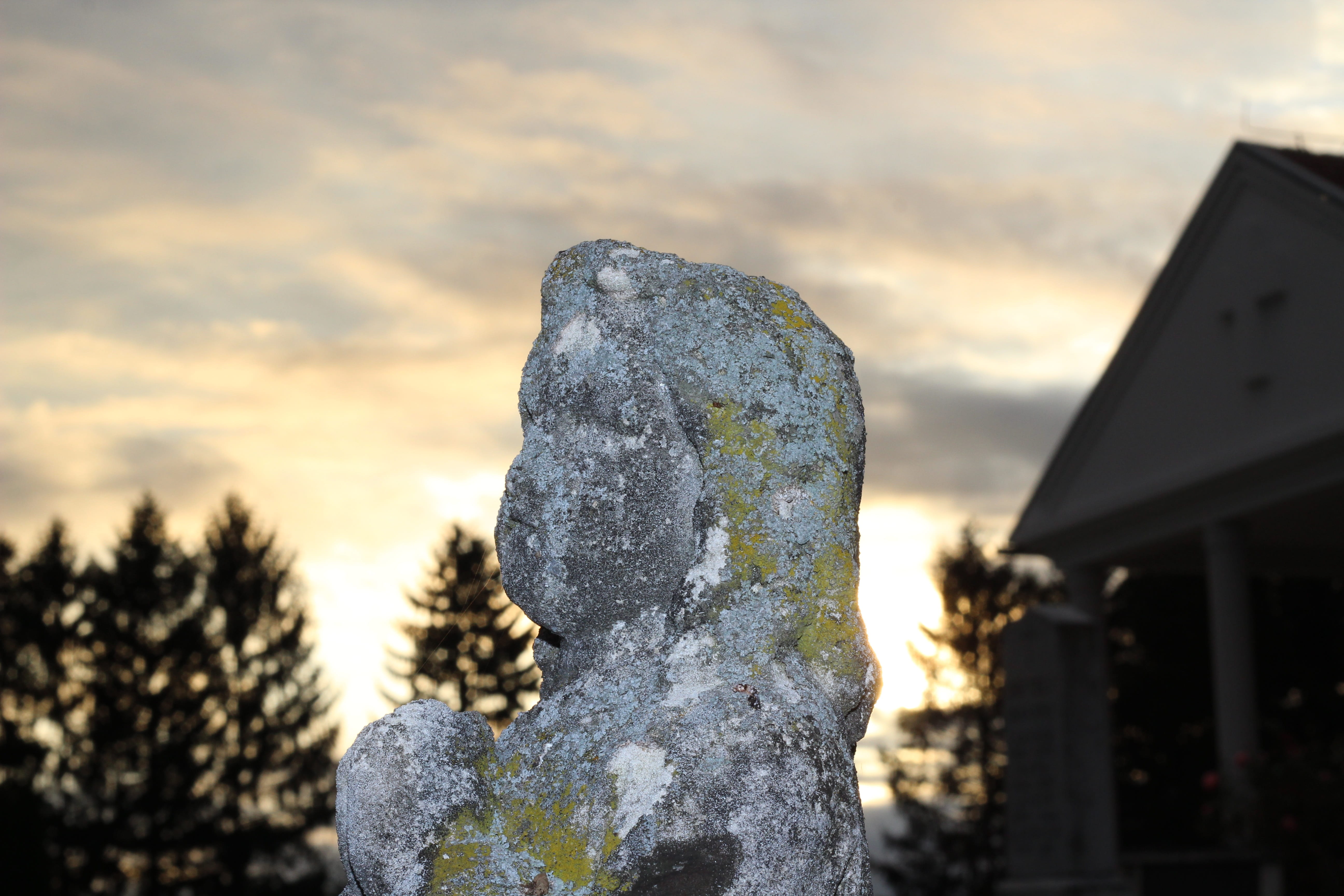 outdoors, no people, cold temperature, stone child monument, close-up, plant, winter, low angle view, heavy loss, sky, christian, sunset, architecture, HD Wallpaper