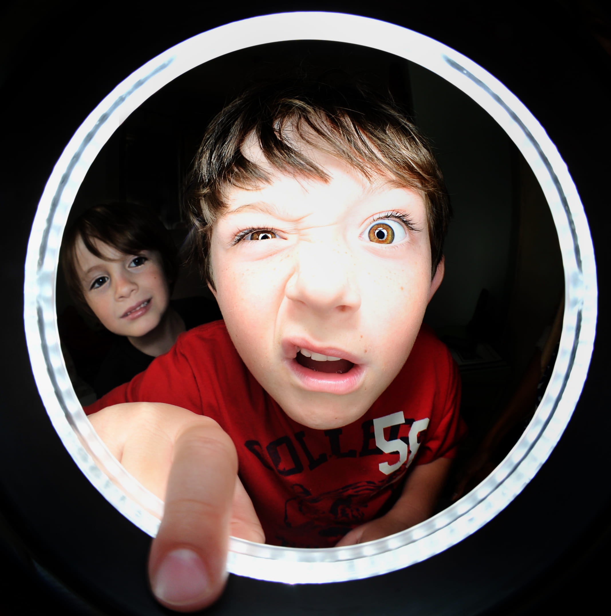 portrait, face, real people, little, child, geometric shape, boy, 1080P, indoors, making, human face, looking at camera, front view, peephole, childhood, Phone HD Wallpaper