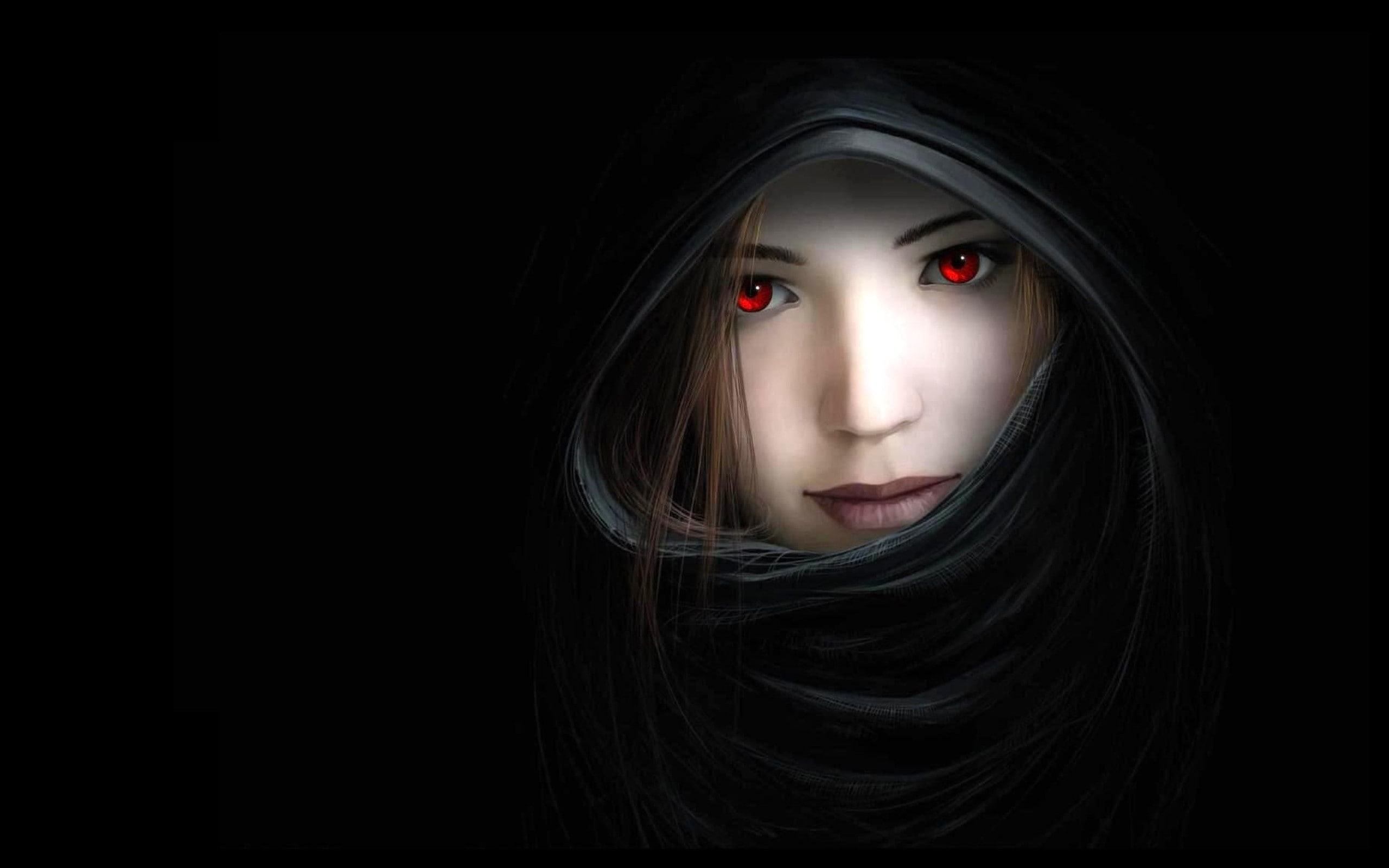 eyes, noses, abstract, 2K, beautiful, mouth, 2560x1600, artwork, women, black, arts, background, witches, red, hooded, dark, HD Wallpaper