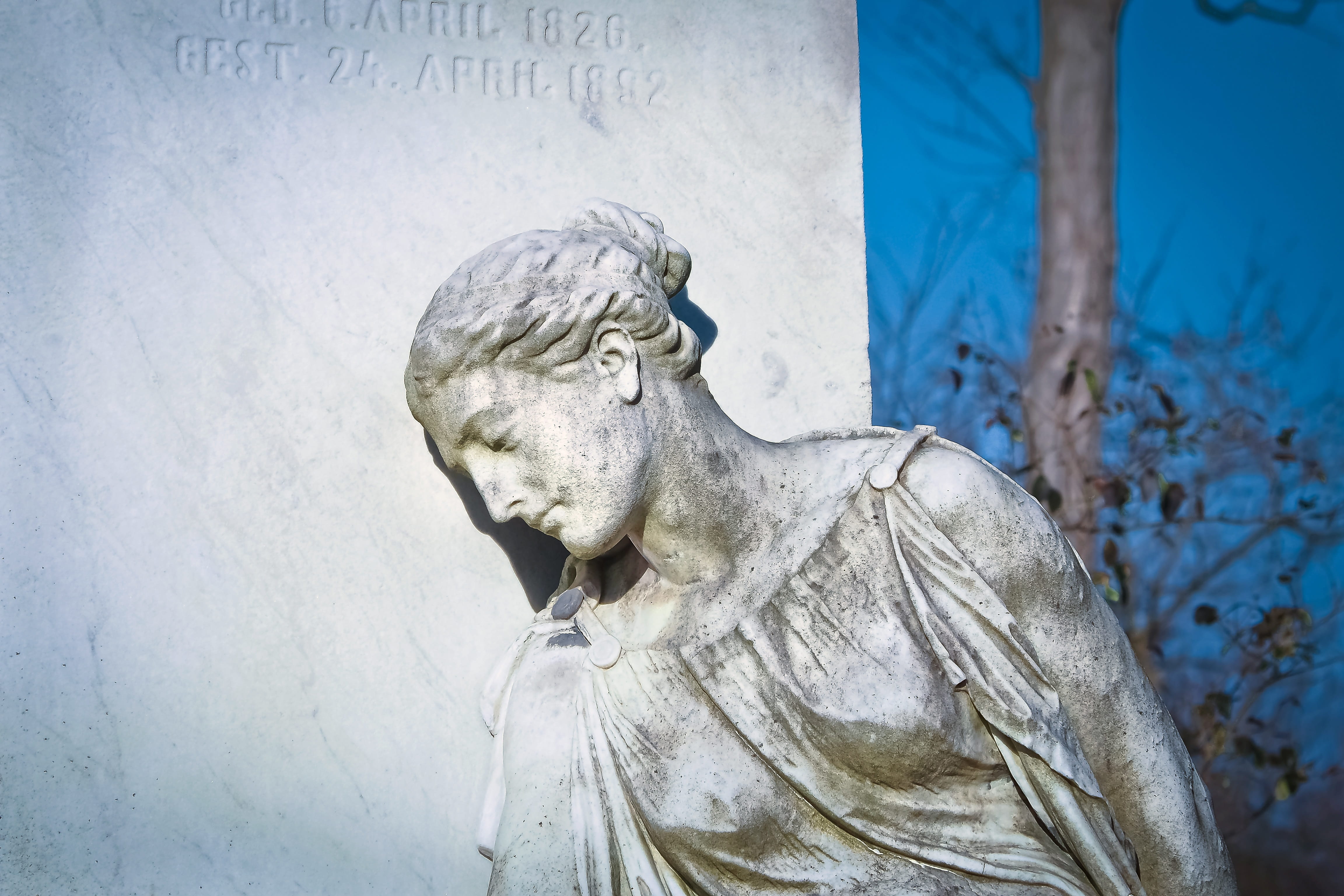 craft, stone material, representation, atmospheric, sculpture, religion, mood, human representation, head, symbol, death, mourning, christian, grave, steinmetz, HD Wallpaper