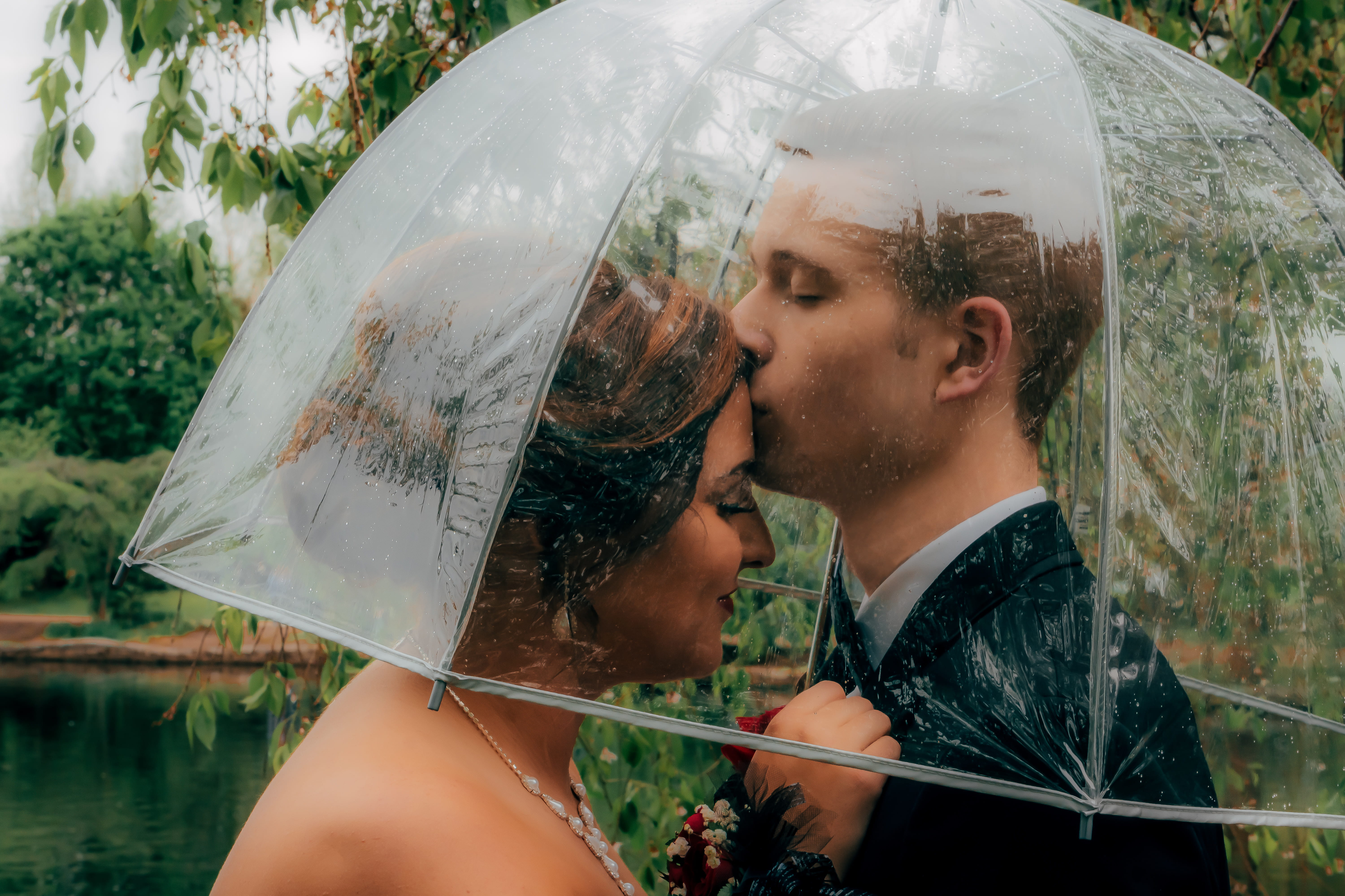 female, fashion, umbrella, 5K, flower, wedding, outdoors, forehead, apparel, women, water, nature, veil, teen, clear, reflection, adult, young adult, love, HD Wallpaper