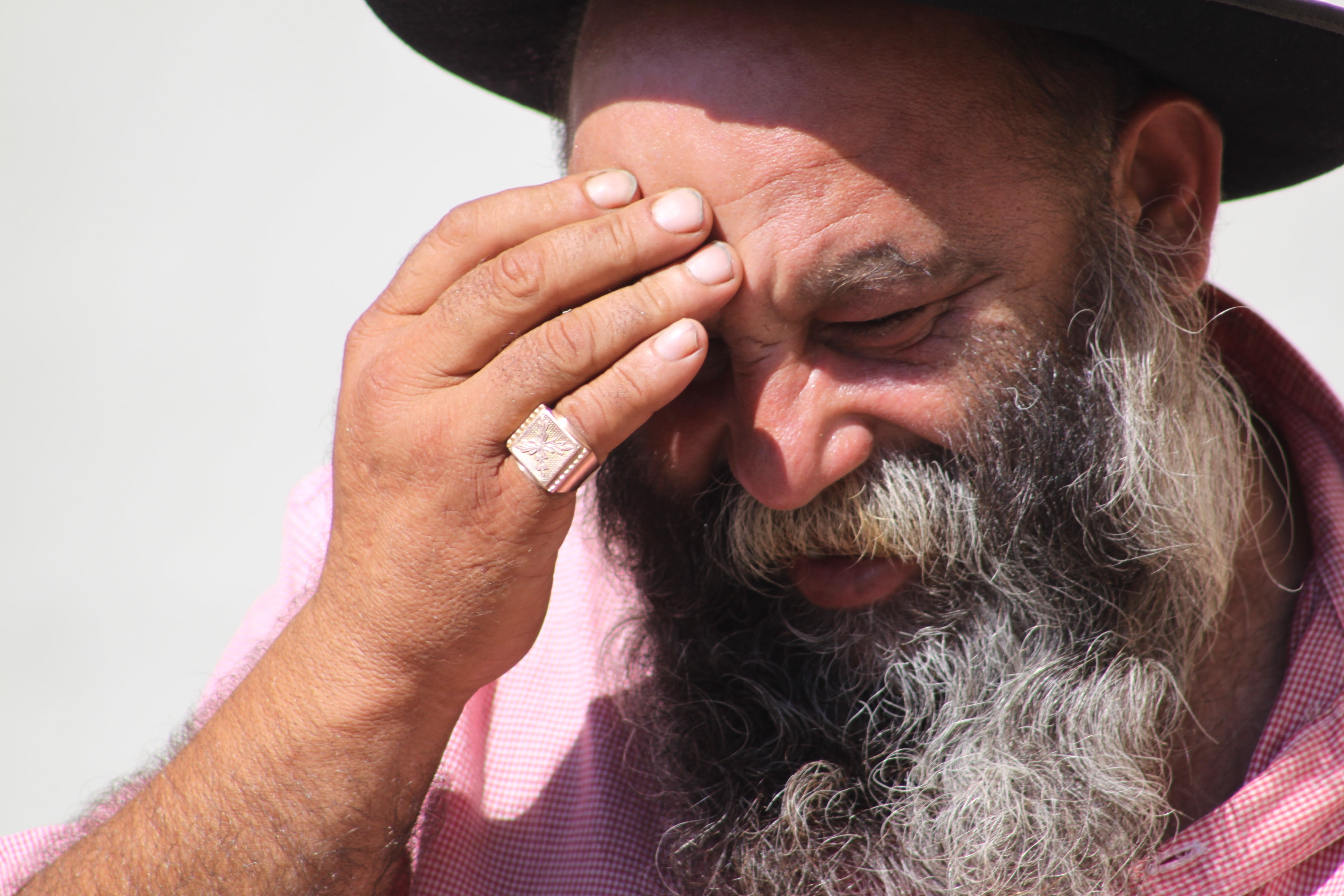 front view, wearing, close-up, mature men, ring, people, shirt, beard, face, bart, head, hand, headshot, human body part, males, pink, mature adult, man, HD Wallpaper